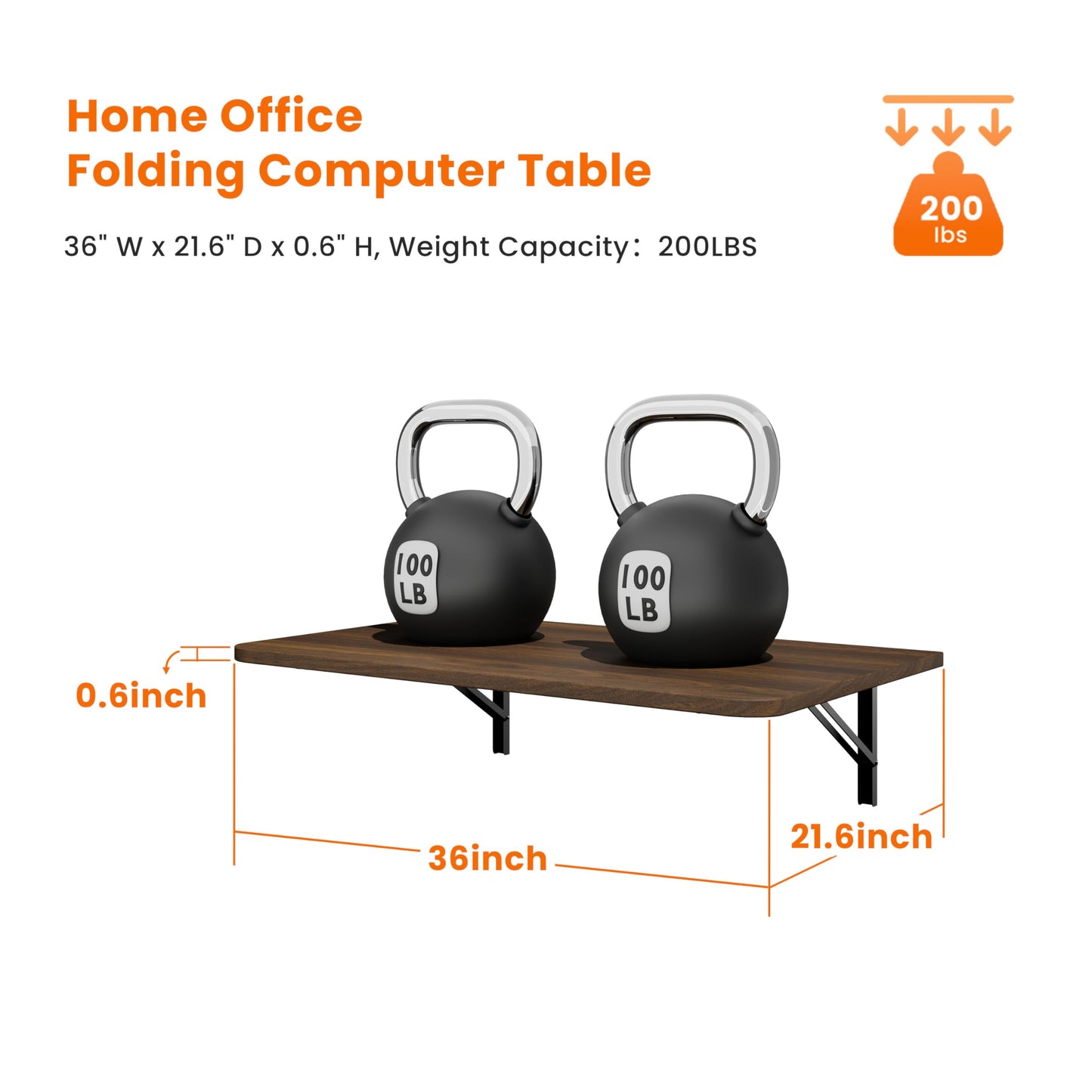 IAE Wall Mounted Floating Foldable Desk, 36" x 22" Folding Computer Workstation Table with Engineered Wood and Metal Shelf Brackets,Fold&Floating Design for Home Office, Apartment,Laundry Room,Walnut