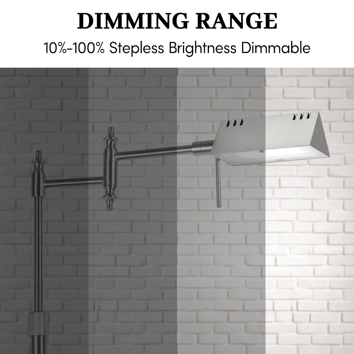 Dimmable Pharmacy Floor Lamp with Remote, 17W LED Reading Floor Lamp with 360°Swing Arm, 3 Color Temperature, Height Adjustable Silver Standing Task Lamp for Living Room, Bedroom, Brushed Nickel