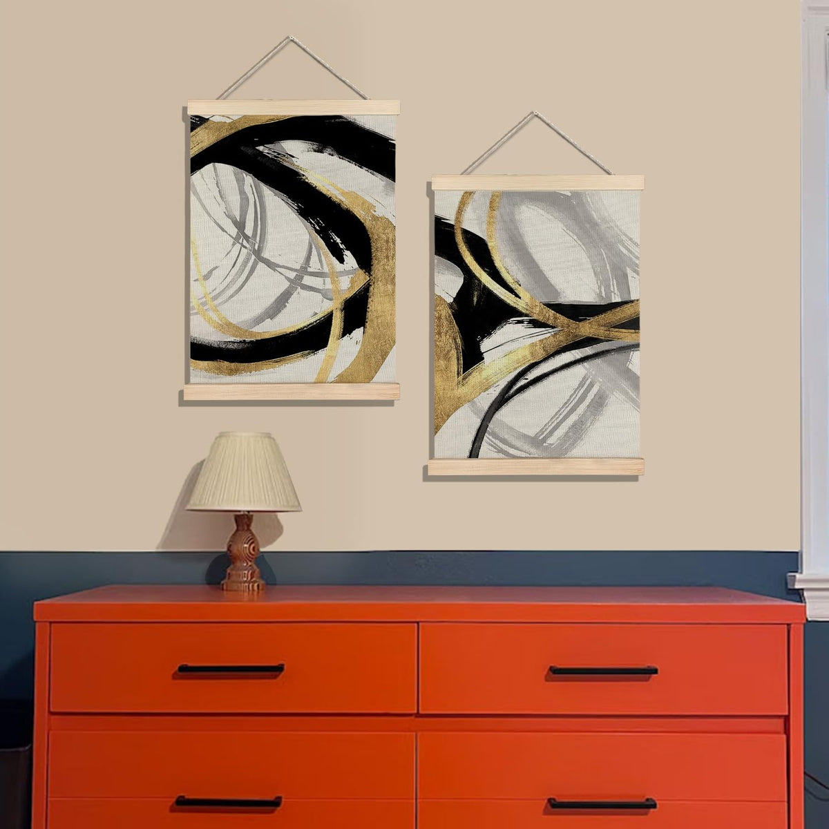 BearCake Abstract Modern Black and Gold Wall Art Office Decor Set of 2,Black Gold and White Wall Decor Poster for Bedroom Living Room, Abstract Pictures for Home Decor,12x16 Inch