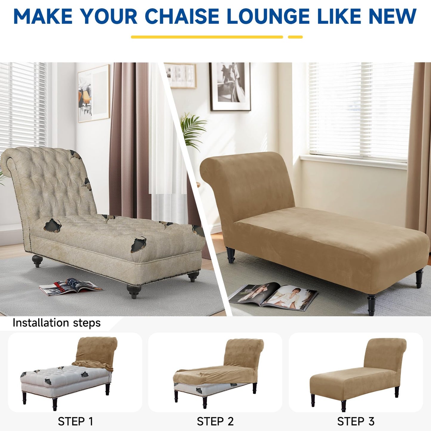 Velvet Chaise Lounge Cover Indoor Armless Chaise Slipcover Luxury High Stretch Ultra Soft Lounge Chair Covers Modern Machine Washable Chair Cover for Living Room Bedroom Furniture, Taupe