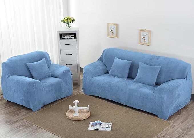 vctops 4 Seater Velvet Plush Stretch Sofa Slipcover 1-Piece Sofa Cover