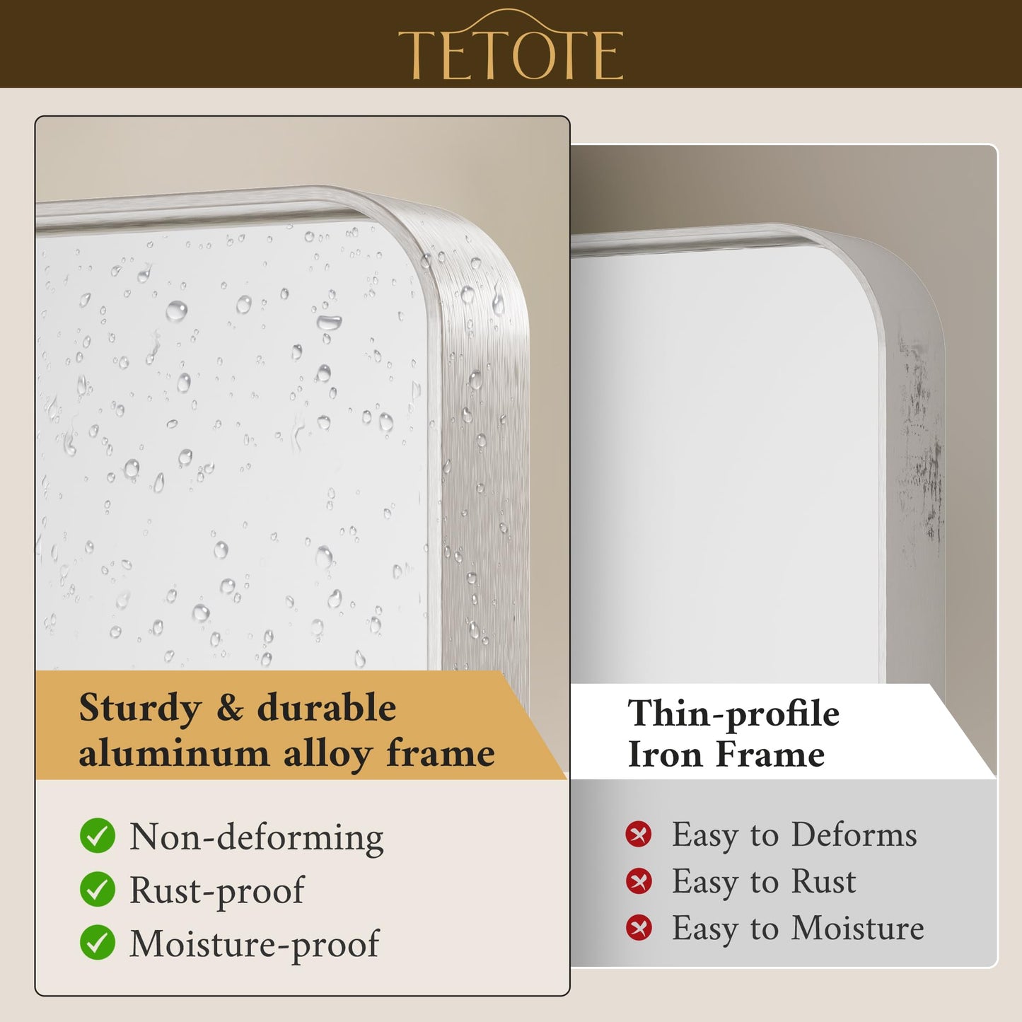 TETOTE Brushed Nickel Bathroom Mirror 24 x 30 Inch for Vanity Metal Framed Mirror Modern Farmhouse for Living Room Entryway(Horizontal/Vertical)