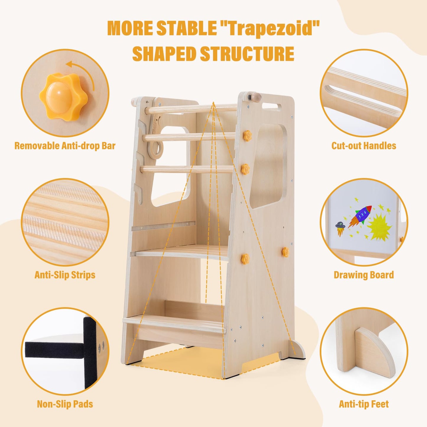 Gewitt Toddler Standing Tower, 4 in 1 Kitchen Stool Helper with Whiteboard, Kids Step Stool with Convertible Table and Chair, Toddler Helper Tower with Adjustable Height for Counter,Sink