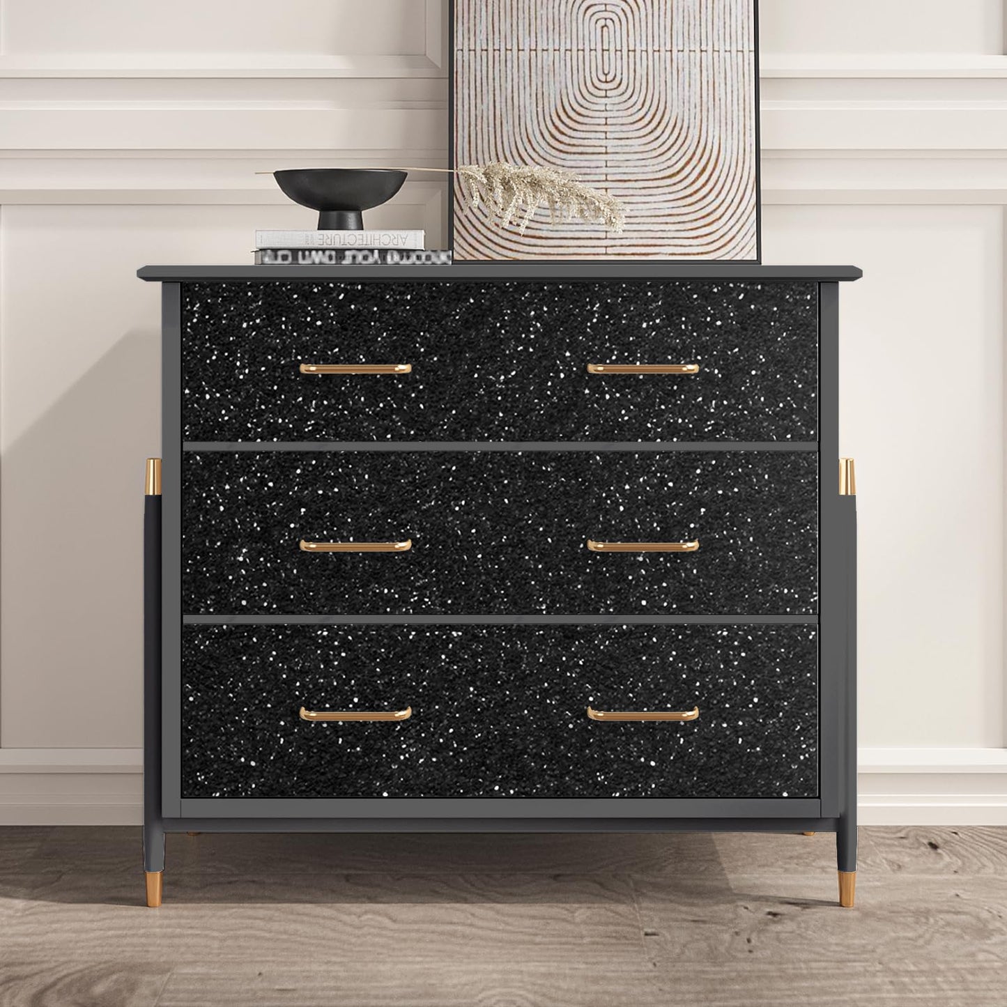 VEELIKE Luxury Black Chunky Glitter Peel and Stick Wallpaper 15.7''x354'' Self Adhesive Black Sequin Wallpaper for Bedroom Accent Wall Removable Glitter Fabric Vinyl Roll for Room Decor Furniture