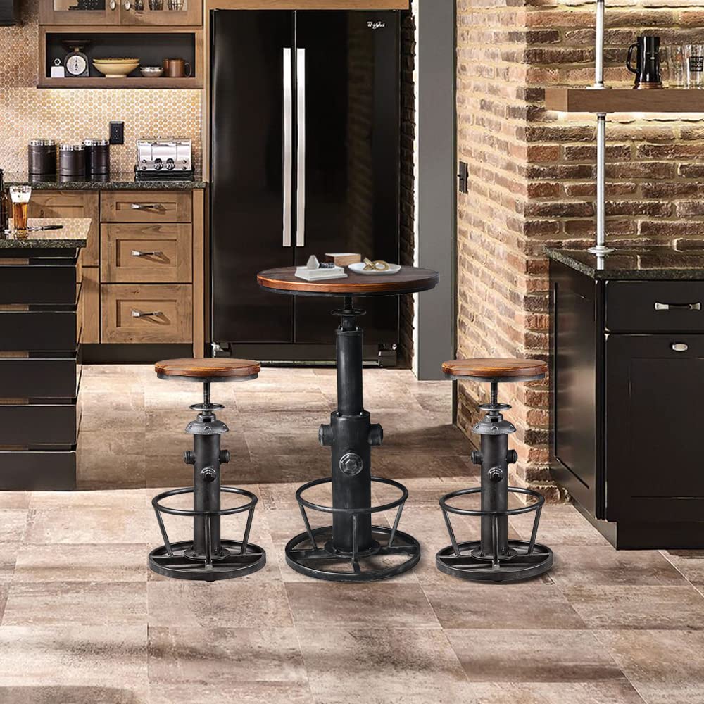 LOKKHAN American Antique Steampunk Deco Vintage Industrial Bar Stool Retro Stylish Fire Hydrant Design Adjustable Swivel Cafe Coffee Pub Kitchen Counter Stools Round Bottom (Silver Grey, Wooden Top)