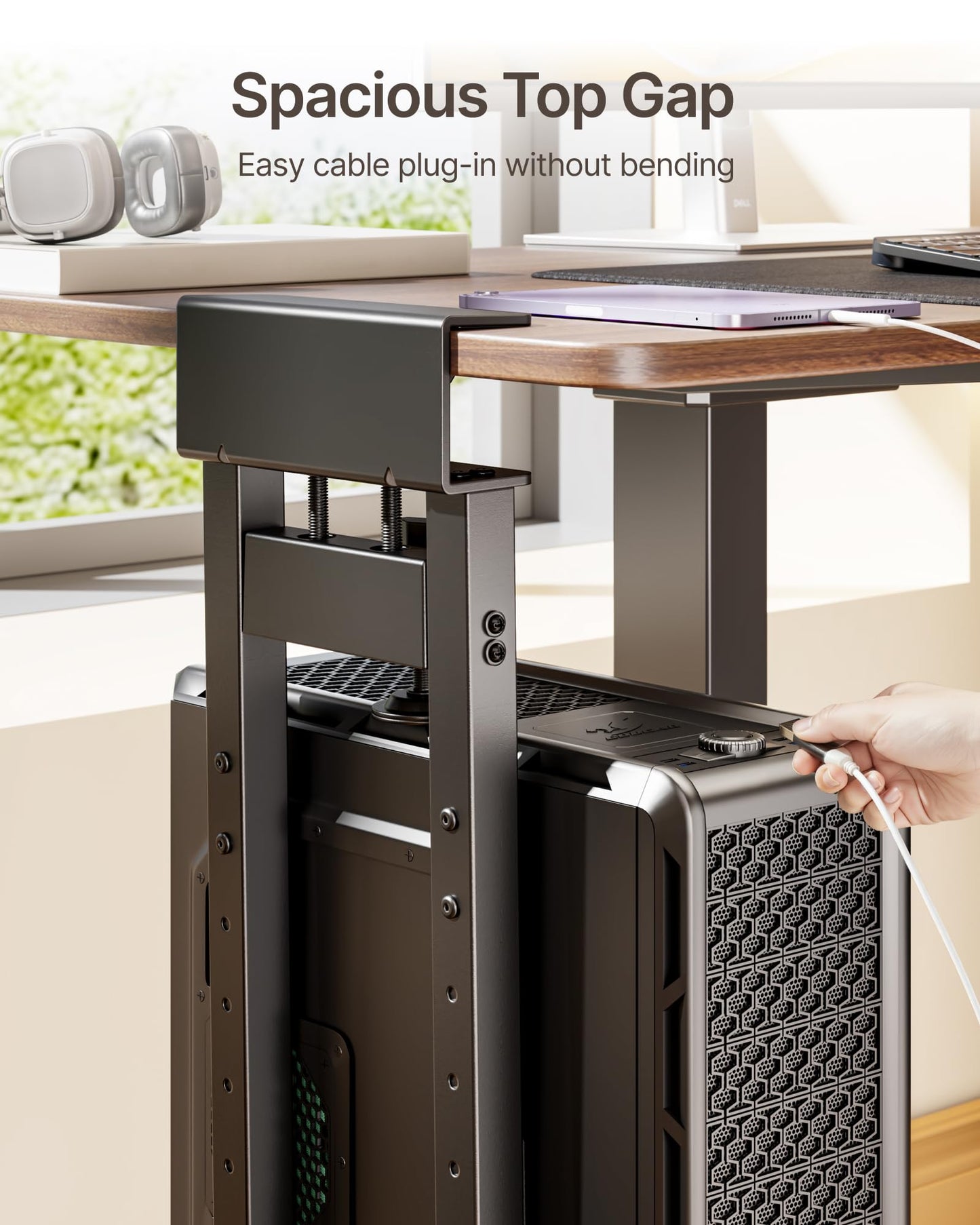 monTEK No Drill Under Desk PC Mount, Clamp-On Heavy Duty CPU Holder with Ventilated Cooling Design for Standing Desk & Home Office, Fits Most PC Cases 16.1"-25.6" (H), 66 lbs, Black