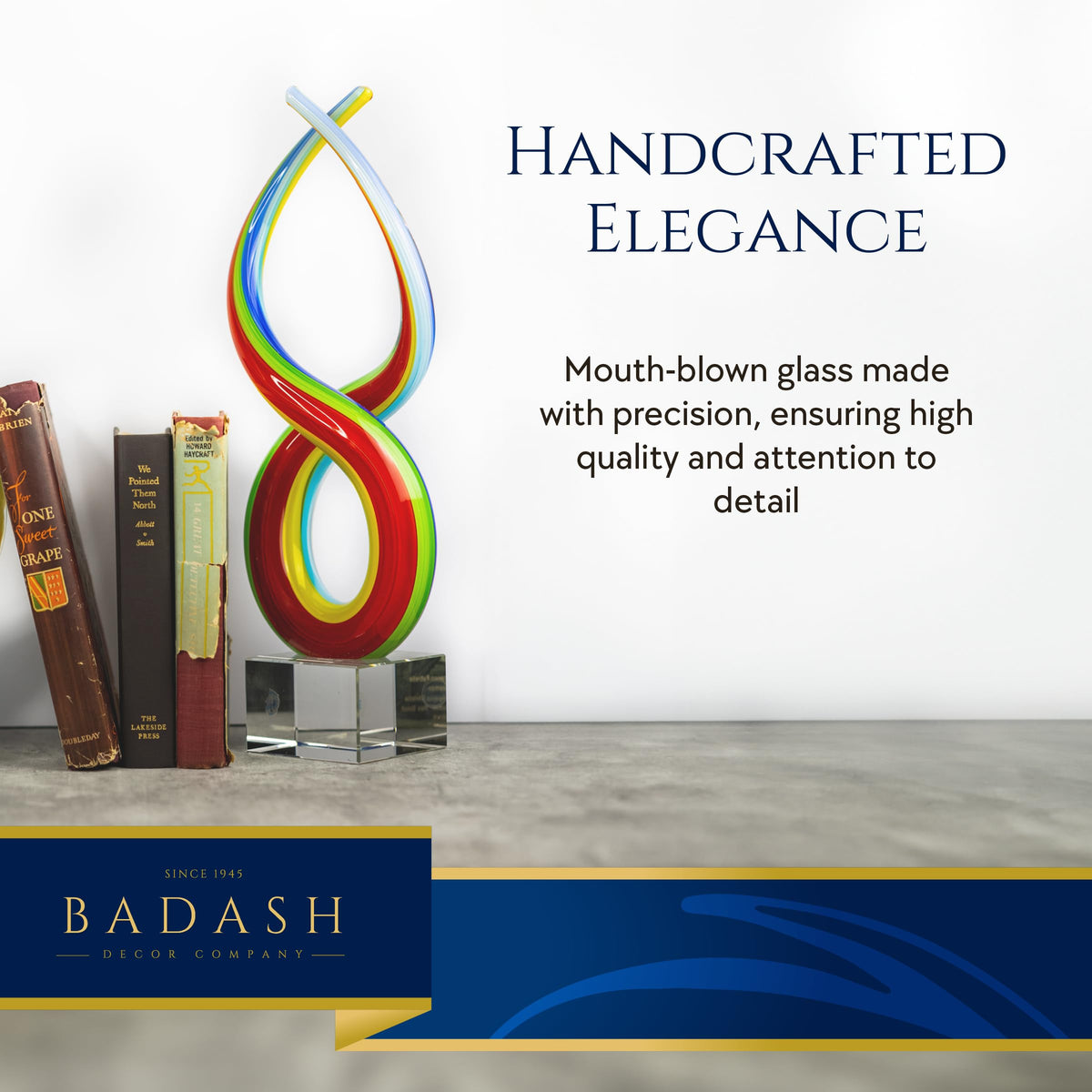 Badash Rainbow Murano-Style Art Glass Sculpture Centerpiece, 14 Inch