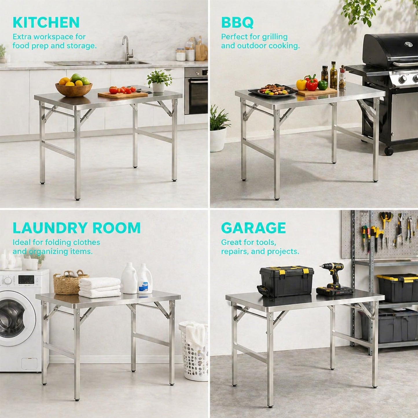 Yixhua Portable Stainless Steel Metal Folding Table 40" x 24" Heavy Duty Kitchen Prep Table No-Assembly Rectangular Stainless Steel Work Table for Kitchen Garage,Workshop,Outdoor BBQ