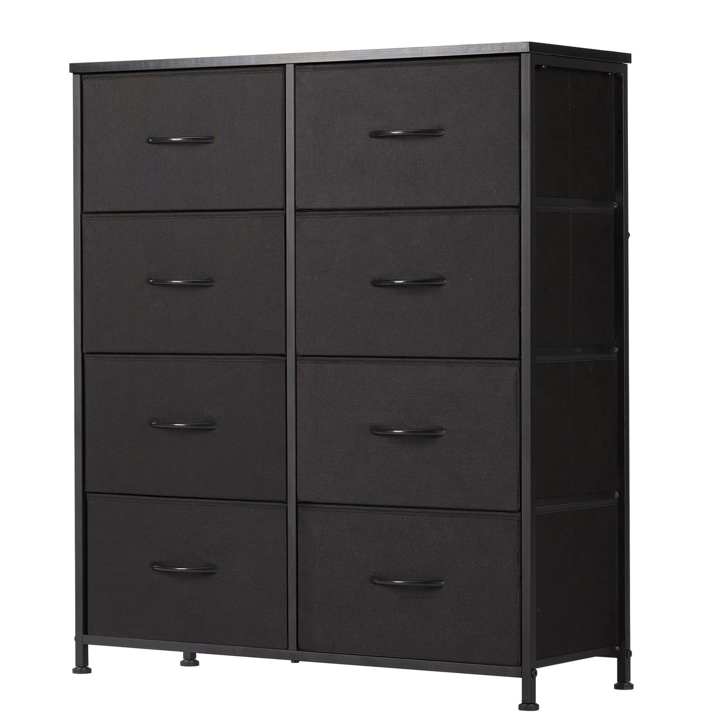 Sweetcrispy Dresser, Dresser for Bedroom Organizer Storage, Fabric Storage Tower with 8 Drawers, Chest of Drawers with Steel Frame, Wood Top for Living Room, Closet, Black