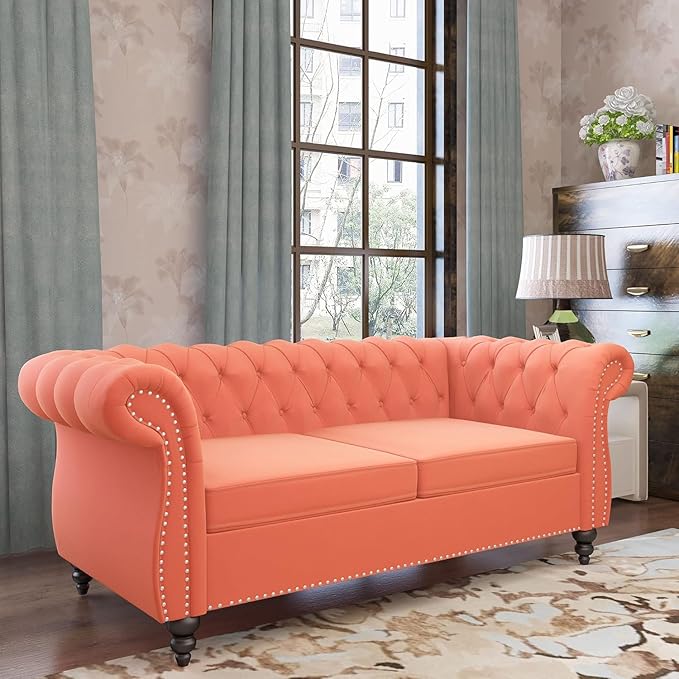 Mid-Century 2 Seater Sofa, Velvet Loveseat
