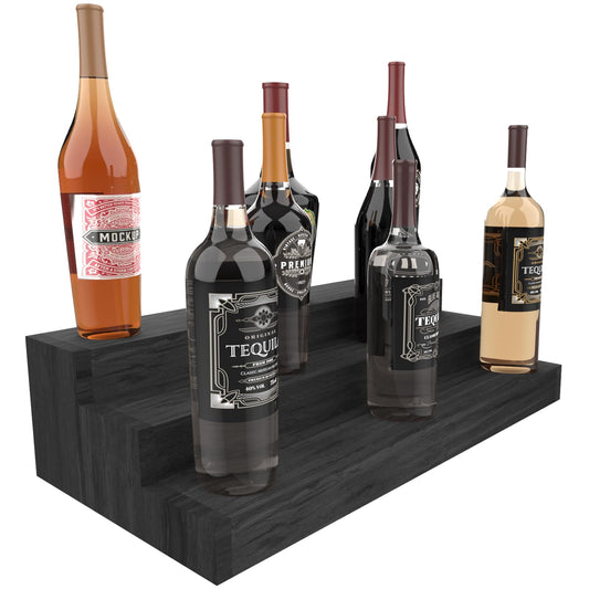 TONGMO Liquor Bottle Stand - 24 Inch 3 Tier Liquor Bar Bottle Display Shelf, Holds 18 Bottles, Real Wood, No Installation Required (Black)