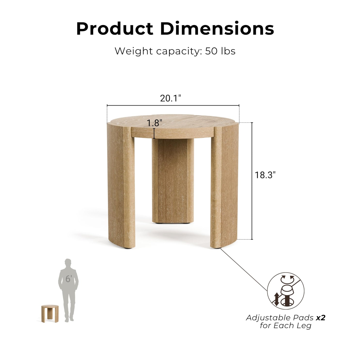Furniture of America Carys Modern Solid Wood 20-inch Round End Table with Plinth Base, Living Room Furniture for Small Space, Home Office, Oak