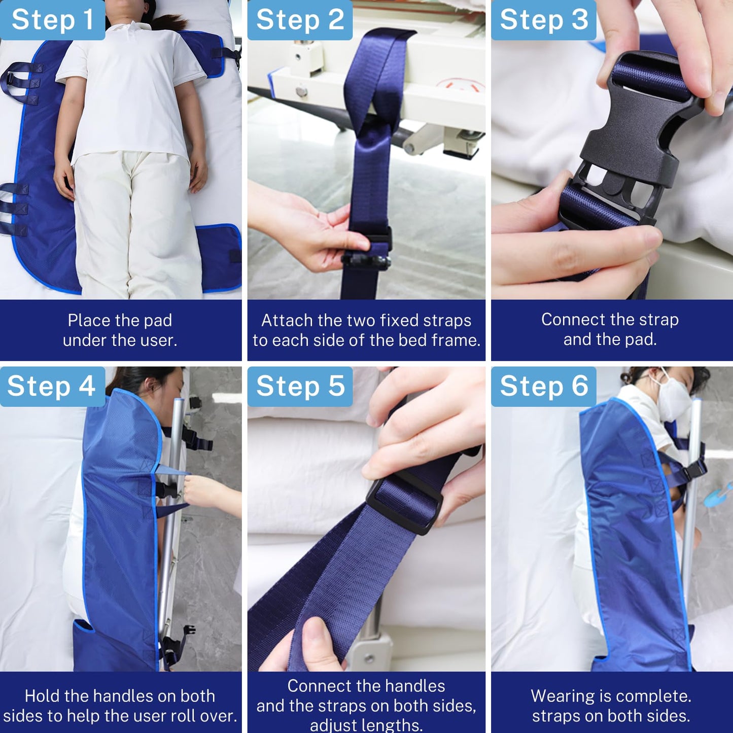 KUAZIDAR U-Shaped Positioning Sheet - Transfer Sheet for Turning and Repositioning, Multipurpose Bed Pad with Reinforced Handles, Turning Device for Elderly, Bed Patients (Blue Size-L)