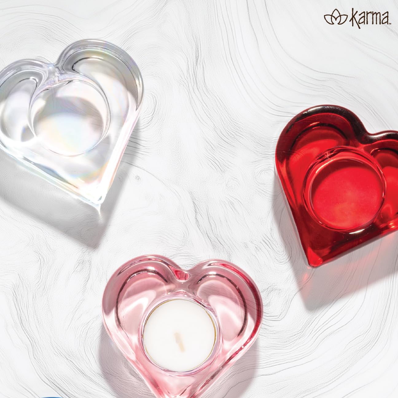 Karma, Glass Heart Tealight Holder, Chunky Glass Candle Holder Votive for Home and Party Decor, Wedding Table Centerpiece, Blush