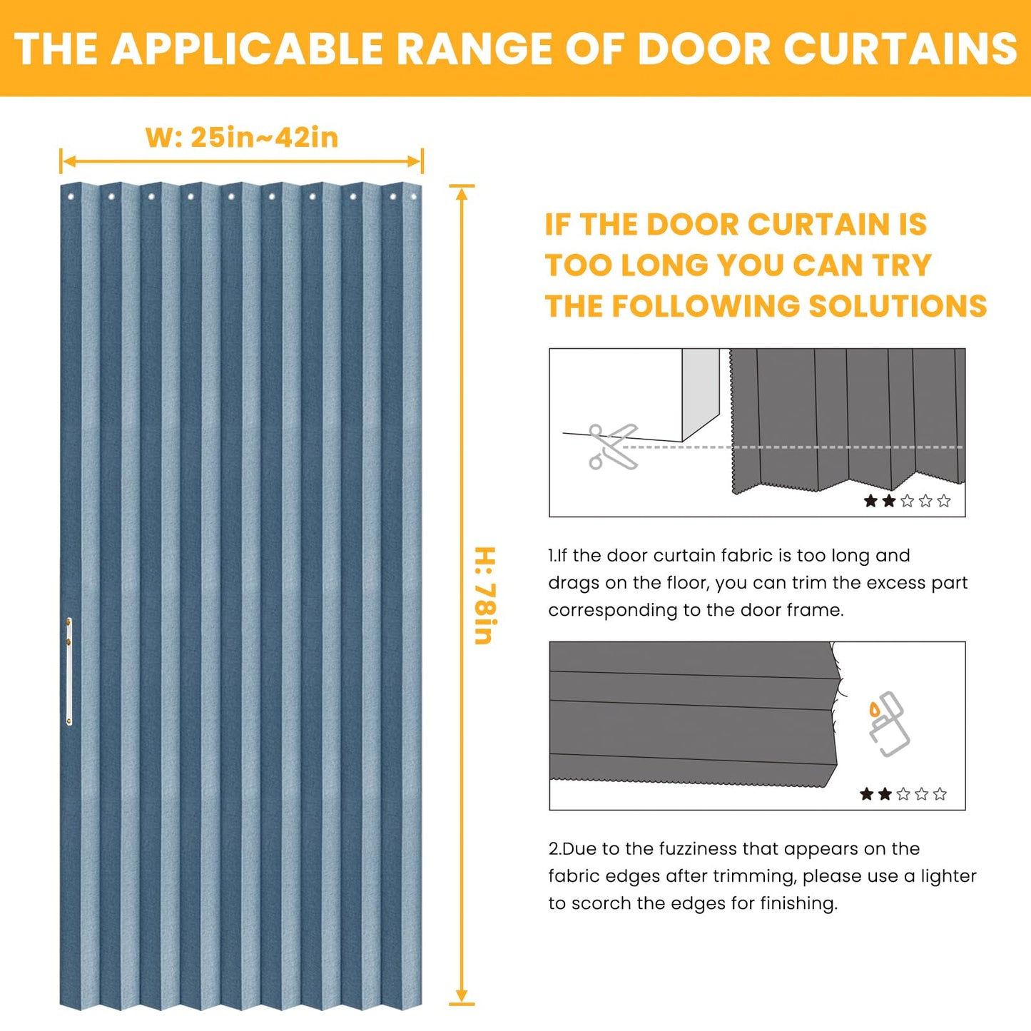 AJAZZ 100% Blackout Accordion Doors Interior Magnetic Door Curtain Closet Door Curtain Invisible Applicable Bedroom Room Living Room Doorway （Blue 42" W x 78" L 1 Panel