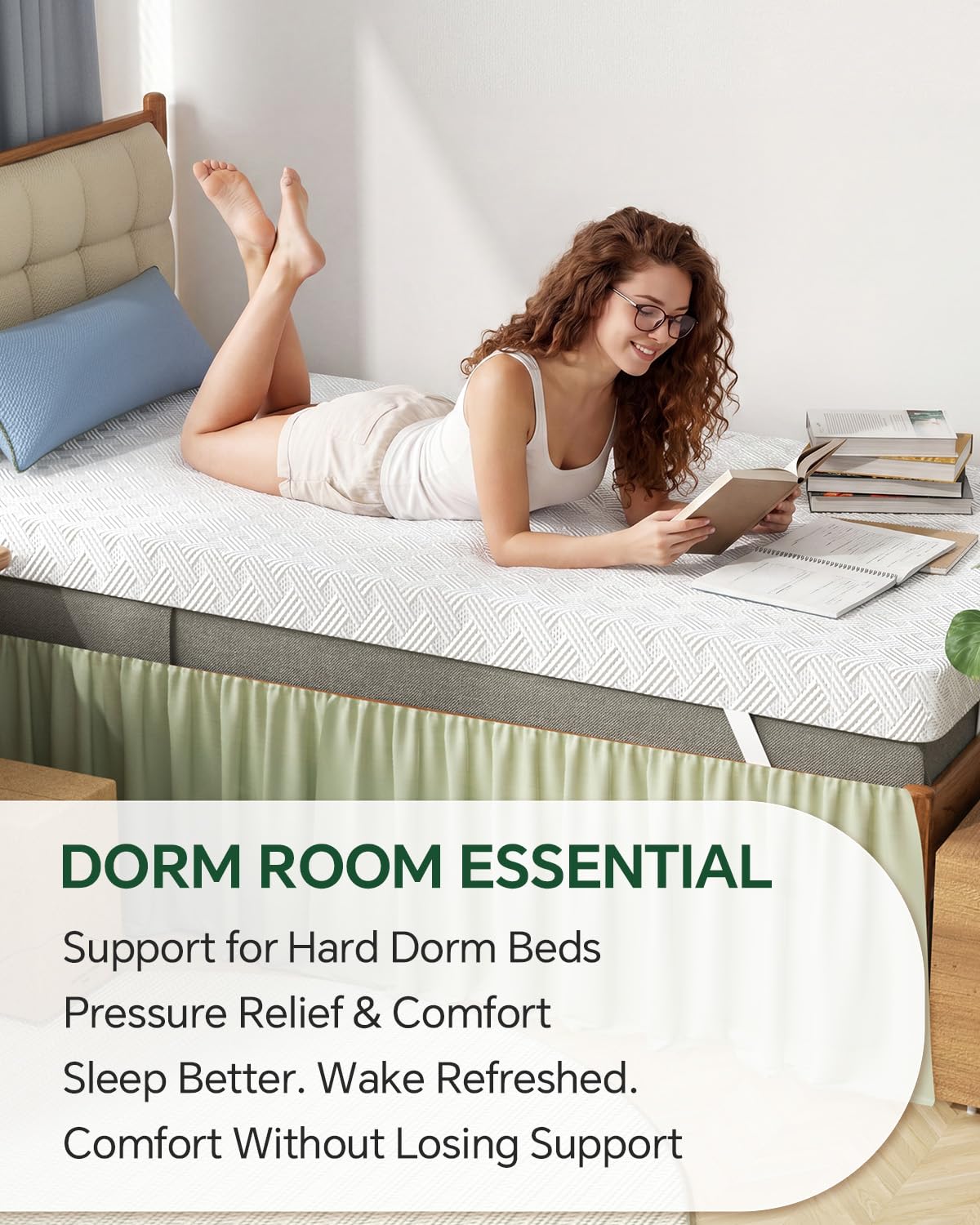Qocismile College Dorm Room Essentials Full Mattress Topper,Gel Memory Foam Mattress Topper,Full Size Bed Topper for Pressure Relief,3 inch Firm Mattress Pad,Dual-Side,Removable Cover,Elastic Strap