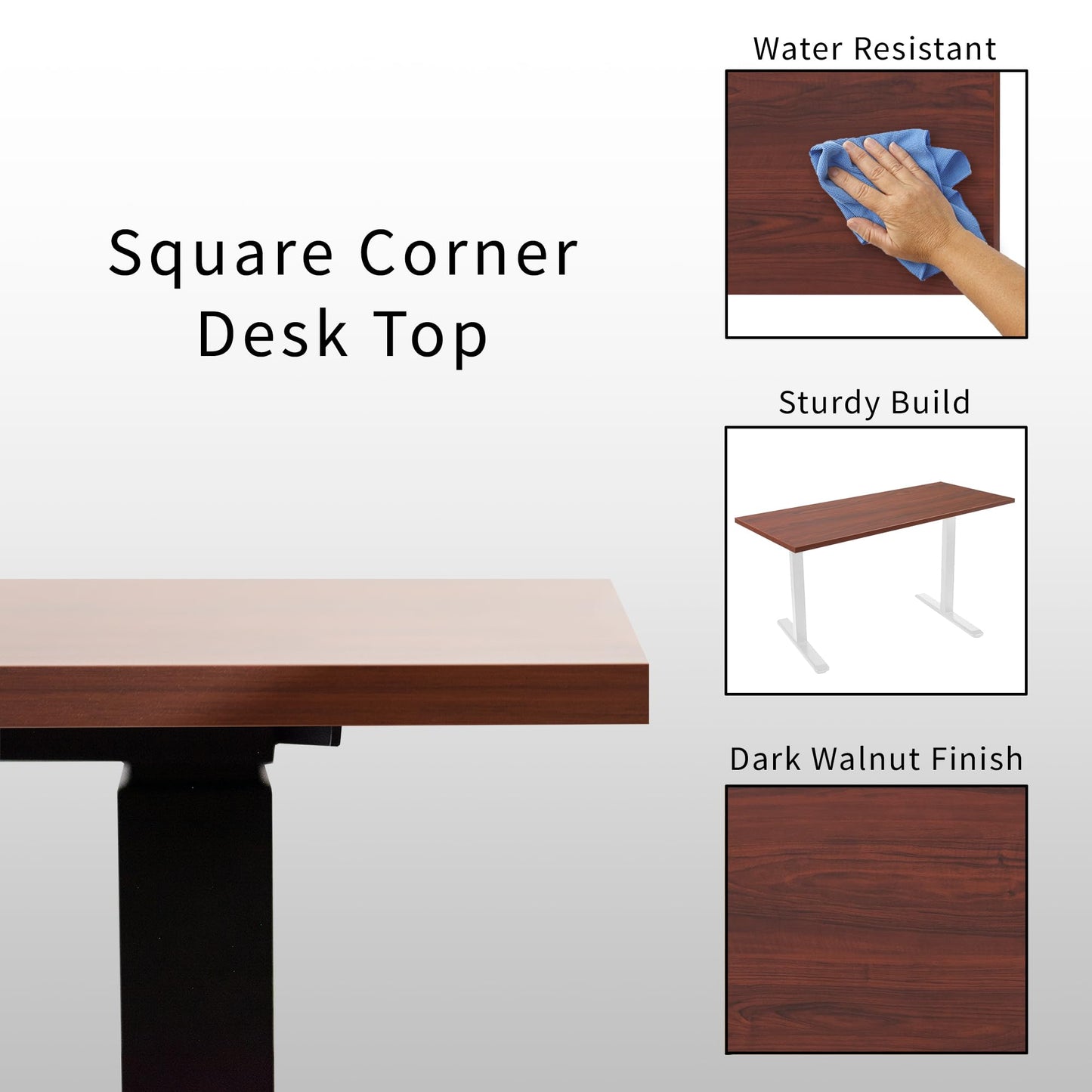 VIVO 55 x 24 inch Universal Solid One-Piece Square Corner Table Top for Standard and Sit to Stand Height Adjustable Home and Office Desk Frames, Dark Walnut, DESK-TOP55D-S
