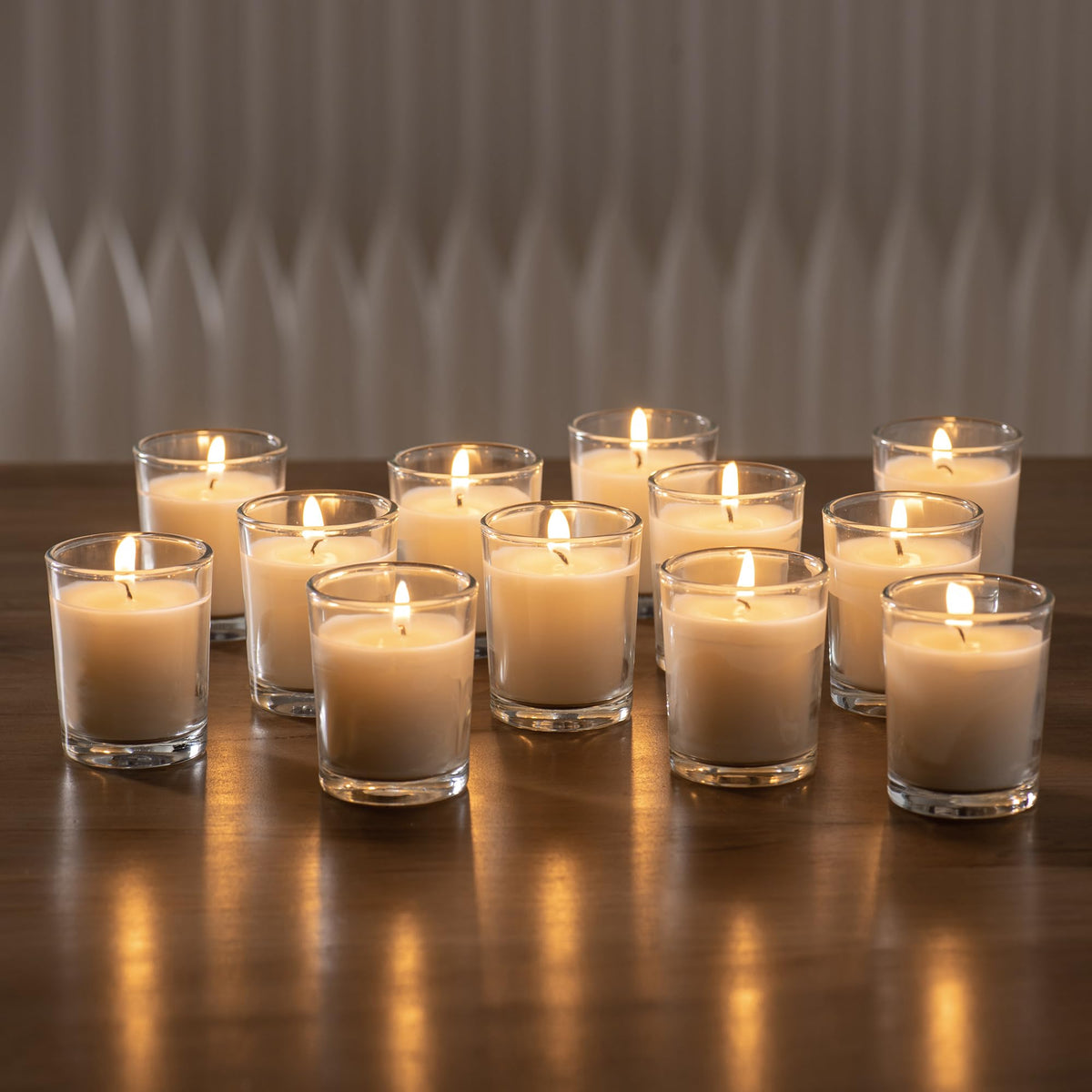 Housecret 120 Pack Warm White Unscented Clear Glass Filled Votive Candles. Hand Poured Wax Candle Ideal Gifts for Aromatherapy Spa Weddings Birthdays Holidays Party