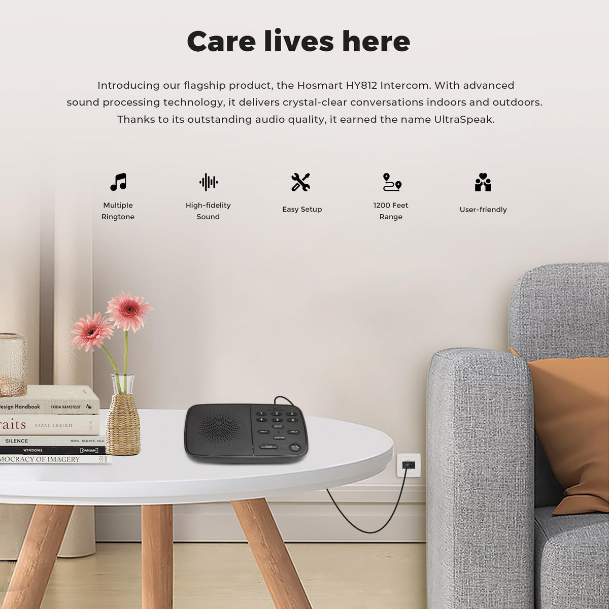 Hosmart Intercoms Wireless for Home UltraSpeak Pro, 2025 Full Duplex Wireless Intercom System for Business, Room to Room Intercom Two Way Real-time Intercom with 1200 Feet Range (6 Stations)