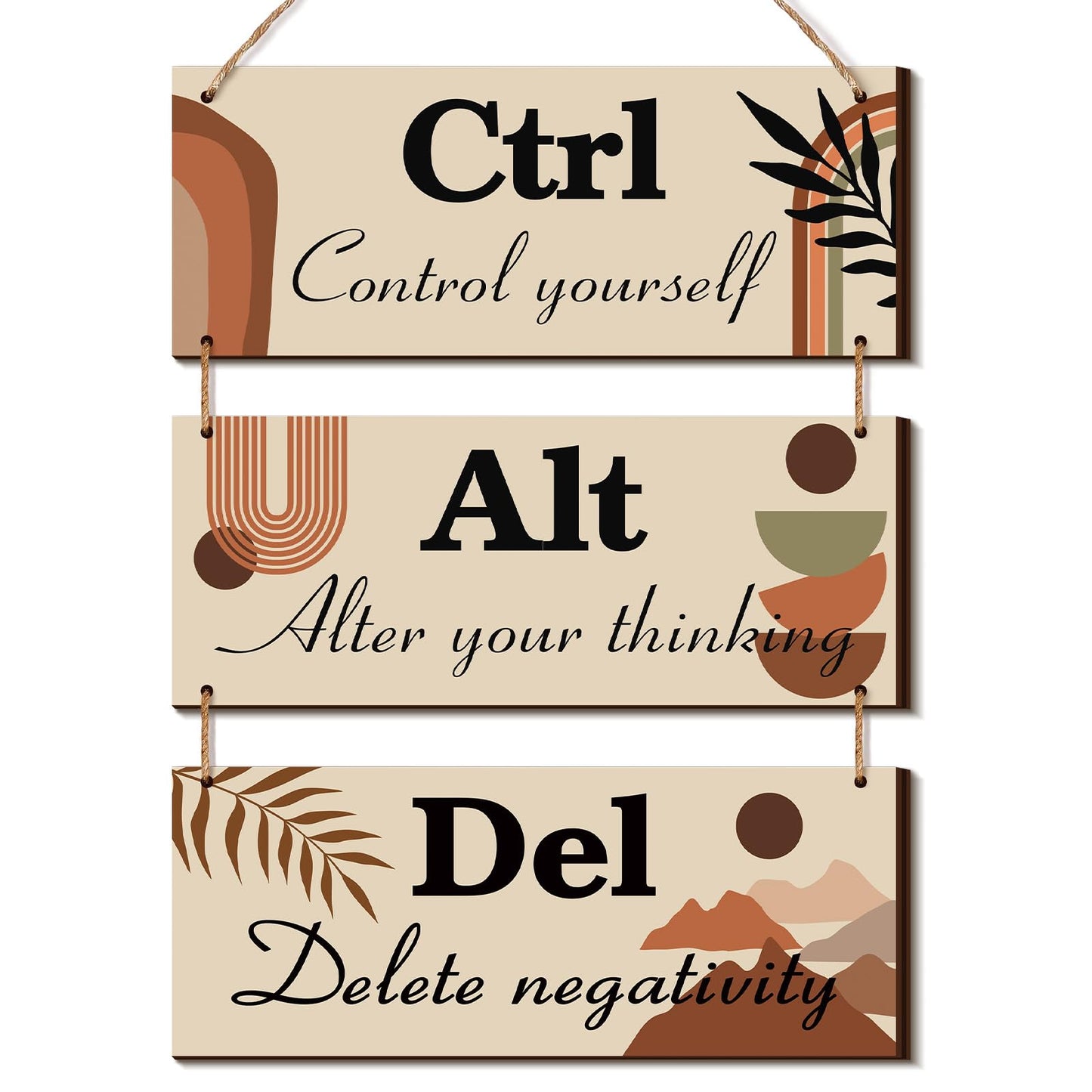 Lewtemi Boho Office Wall Decor Summer Inspirational Signs Rustic Wooden Ctrl Alt Del Decor with Saying Hanging Motivational Wall Plaques for Office Women Door Home Work(Brown)