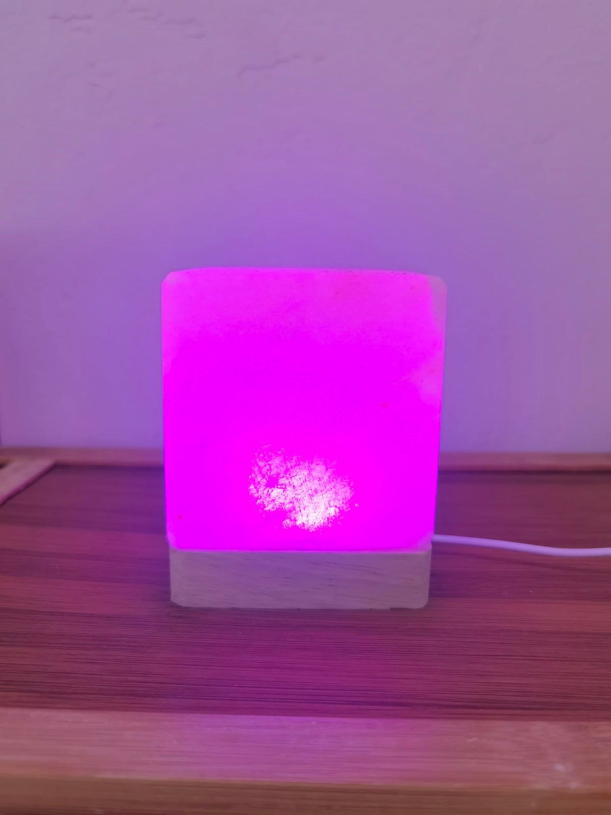 YZYOE USB Colour Gradient Himalayan Salt lamp, Solid Wood Base Atmosphere Decoration Square Salt lamp with Remote Control, Natural Crystal Stone Bedside Night Light, Handmade Crafts.
