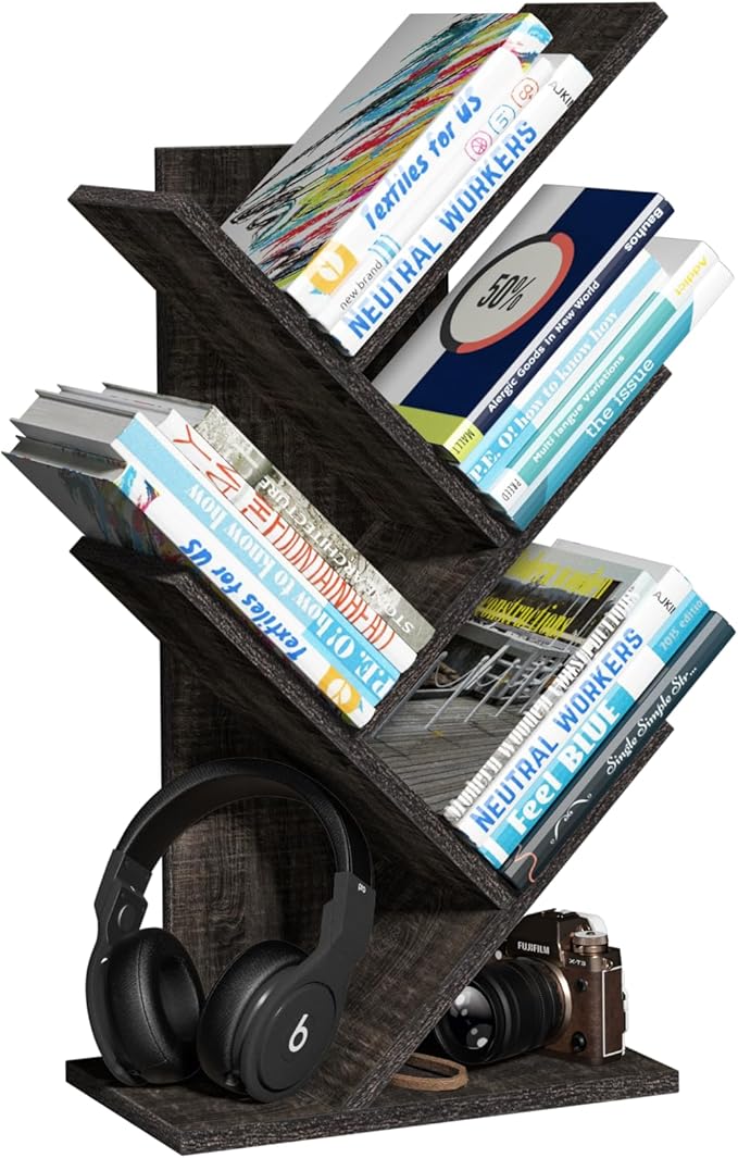 SHEEPAM 5 Tier Tree Book Shelf, Small Desktop Bookshelf