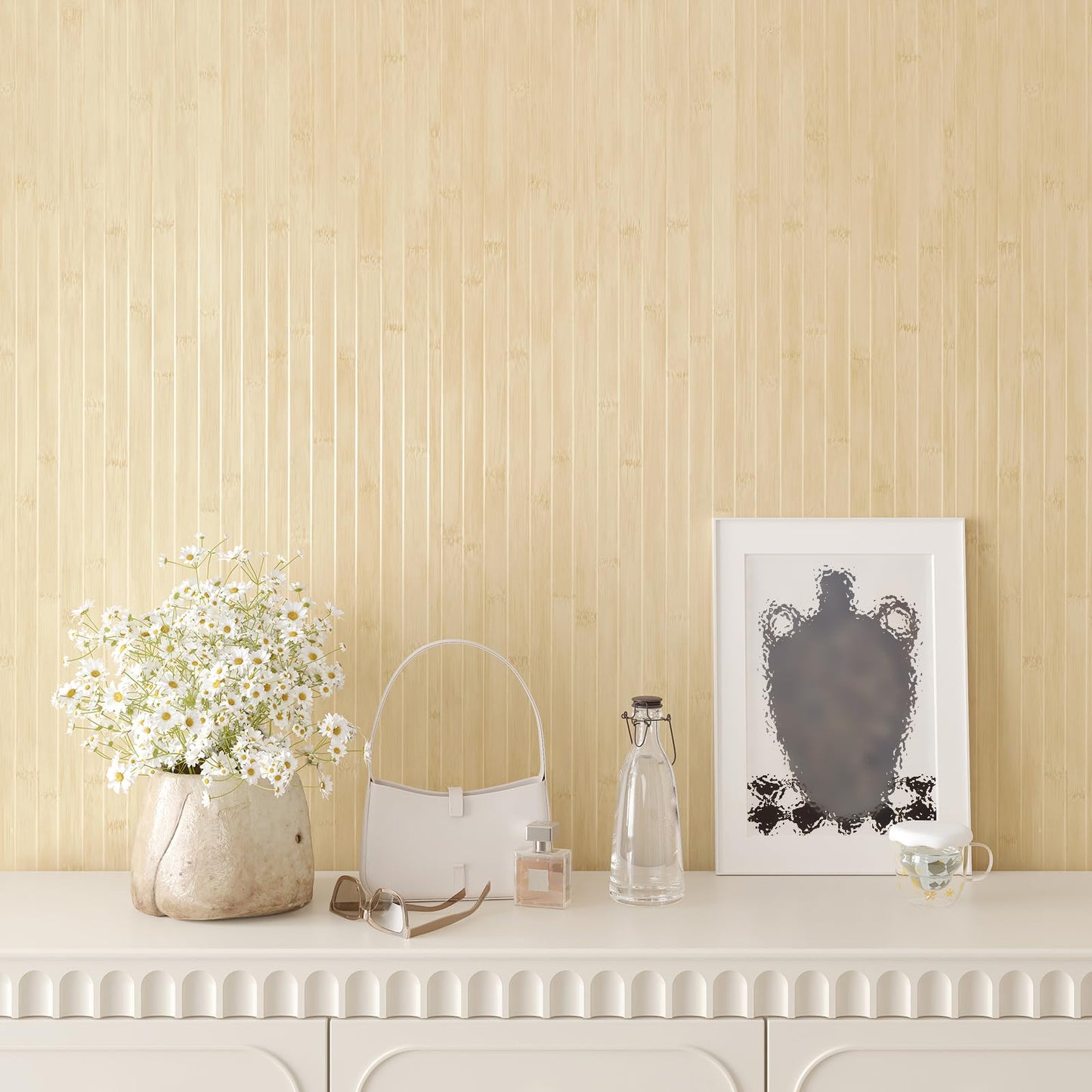 EaseStick Bamboo Wood Contact Paper Peel and Stick Light Wood Wallpaper for Cabinets Countertops Waterproof Adhesive Beige Wooden Slat Wallpaper Striped Wall Paper for Bathroom Table Cover 15.7"x160"