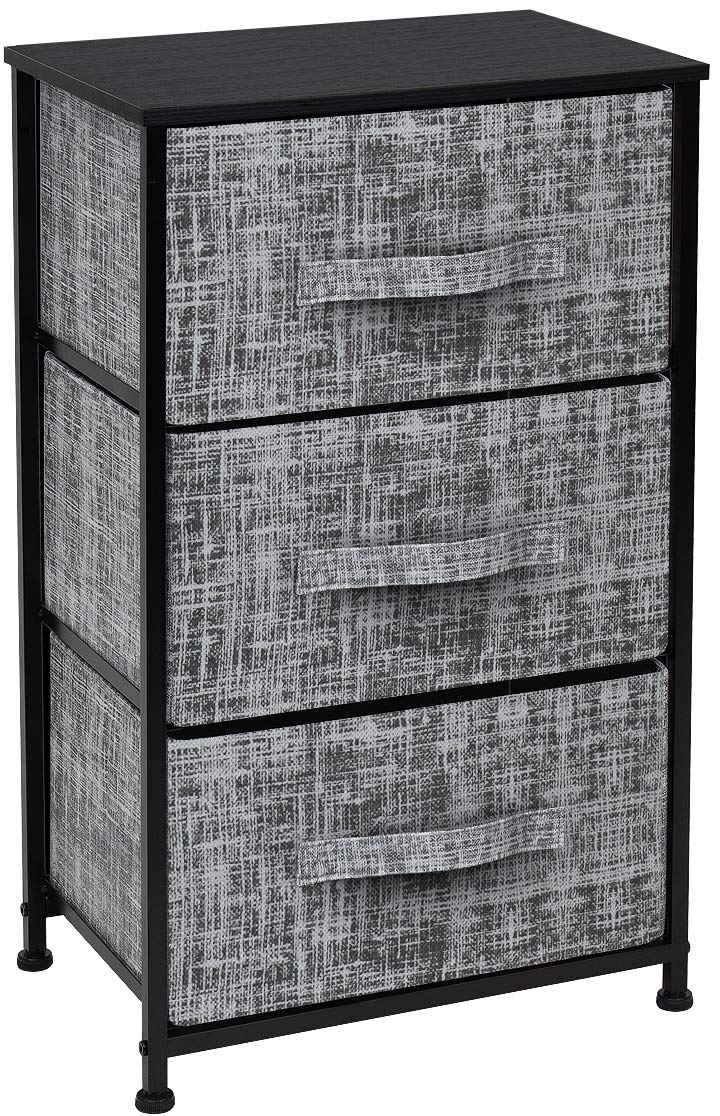 Sorbus Nightstand with 3 Drawers - Bedside Furniture & Night Stand End Table Dresser with Steel Frame, Wood Top, Easy Pull Fabric Bins for Home, Bedroom Accessories, Office & Dorm
