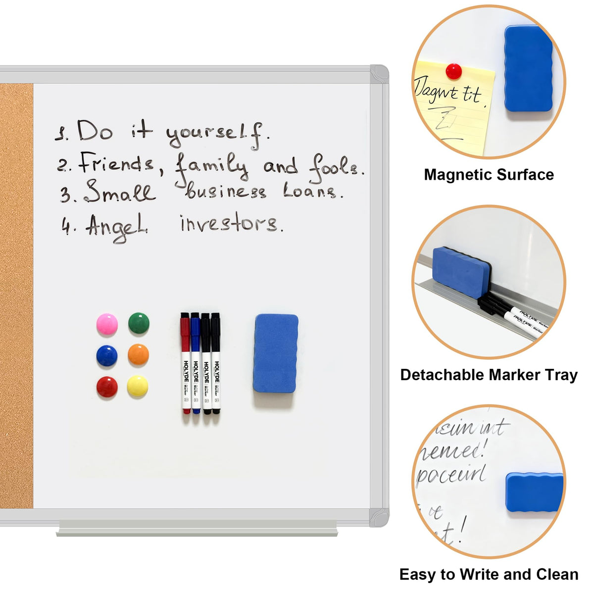 Cork Board White Board Combo, 36" X 24" Magnetic Whiteboard Bulletin Combination Board, Aluminum Frame Vision Board with Dry Erase Markers, Magnets, Eraser and Push Pins for Office, Home & School