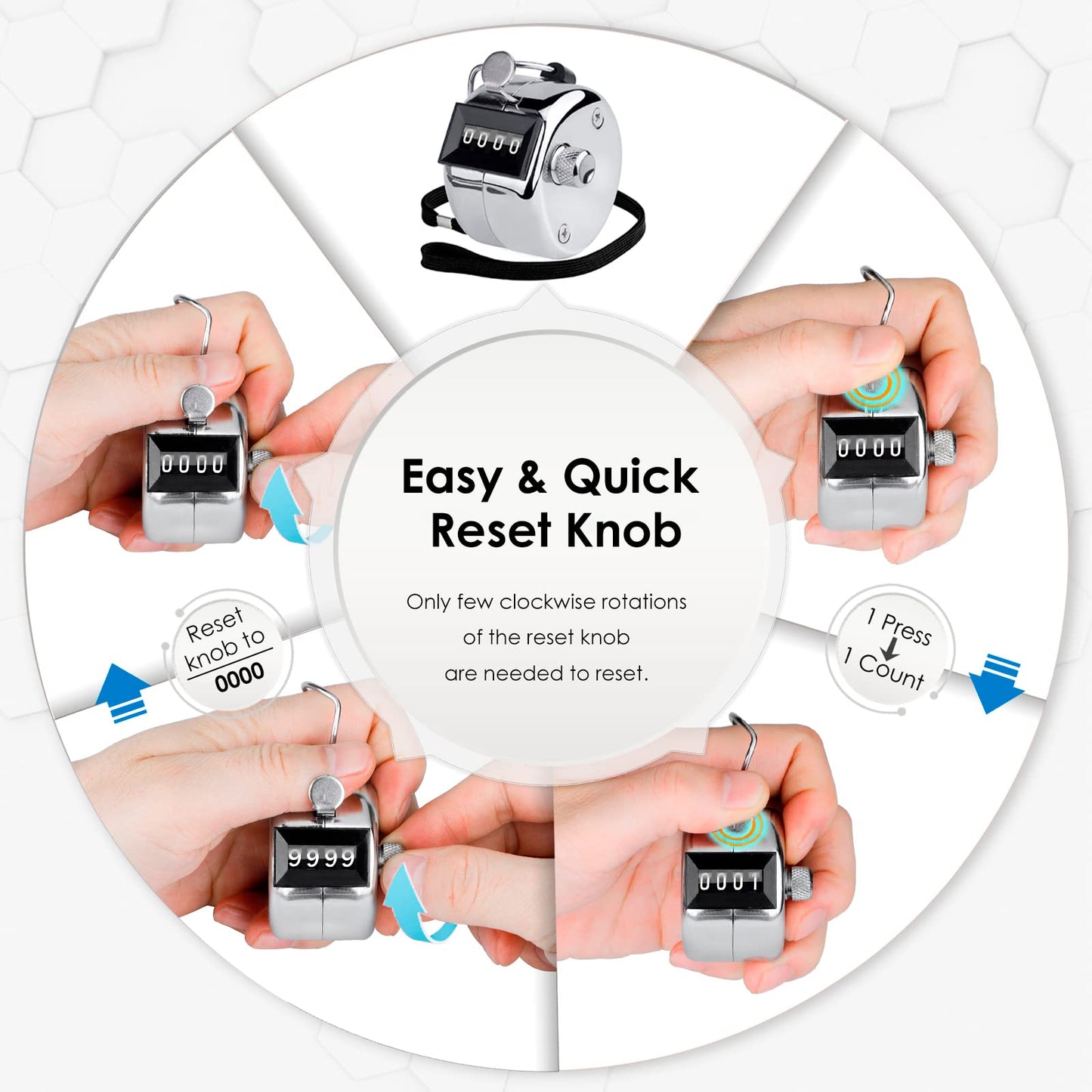KTRIO Metal Handheld Tally Counter, 4-Digit Mechanical Clicker, 2Pack