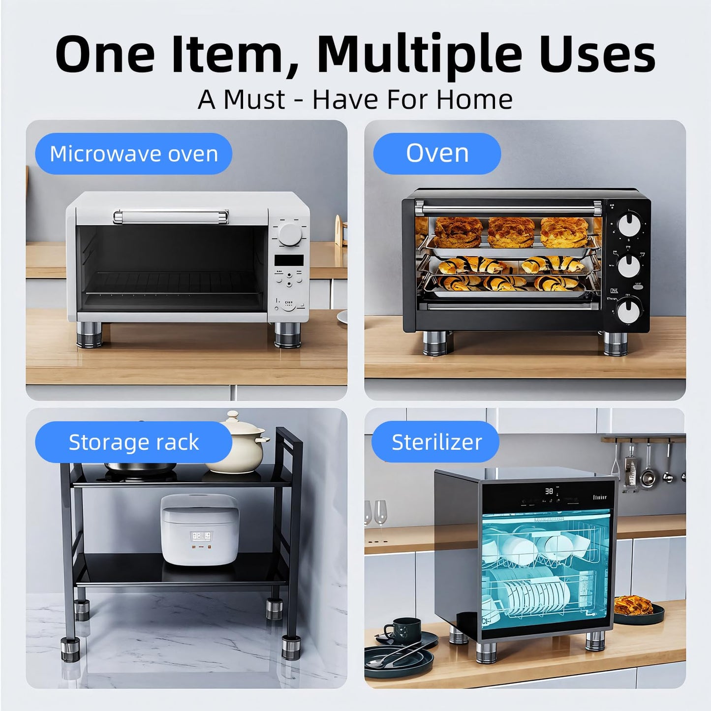 Adjustable Microwave Riser Pads- 0.9-1.5in Height (4Pack,Graey）Metal Material