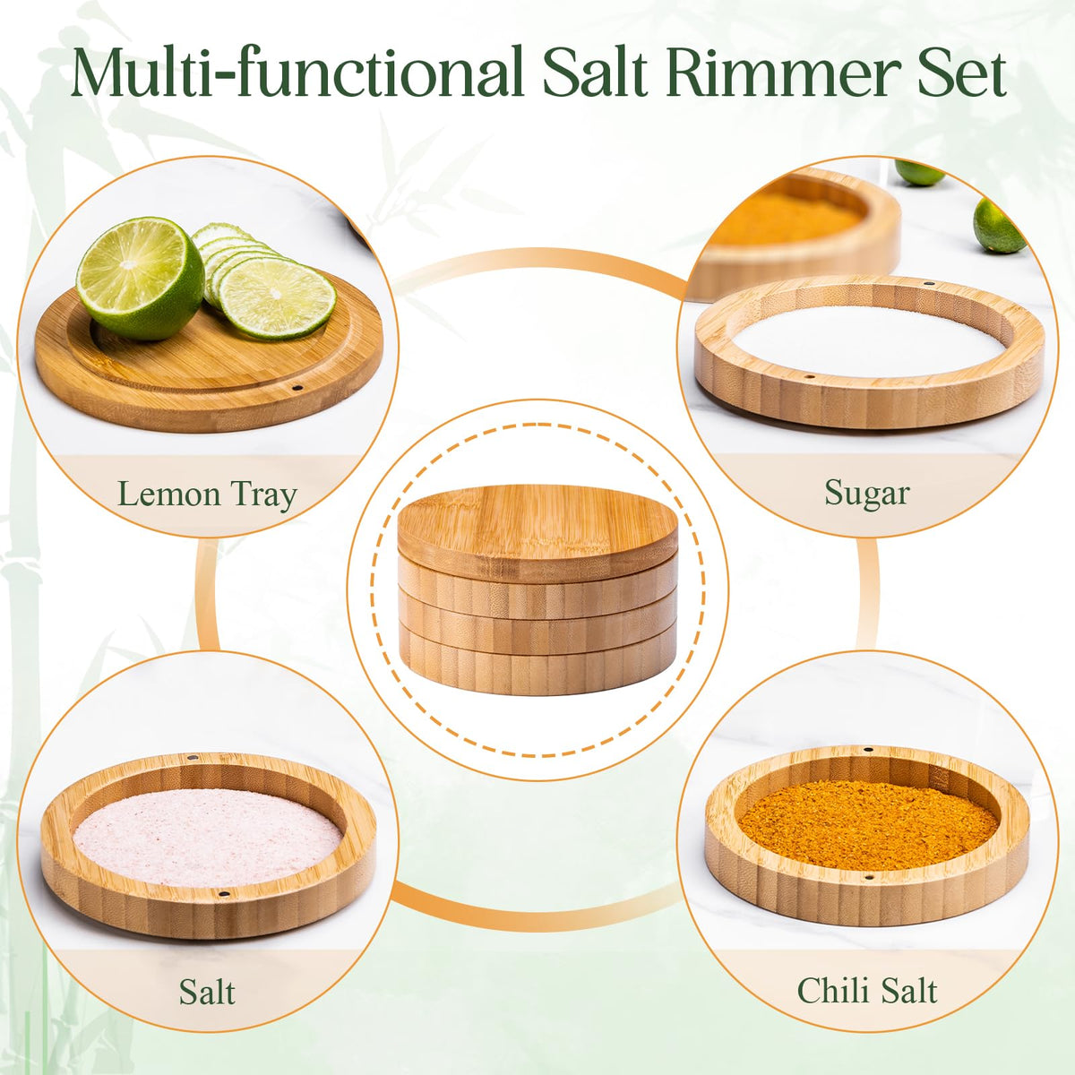 USEEKRIL 3-Tier Bamboo Margraita Salt Rimmer Set with 2 Glass&Lemon Squeezer,Margraita Kit Gift Set,Salt&Sugar Rimmer for Drinks,Glass Rimmer Tools with Magnetic Swivel Lid for Bartenders,Parties