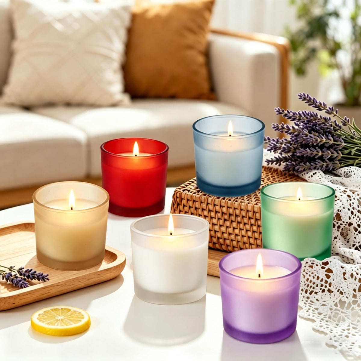 Set of 4 White Unscented Soy Candles,Warm Beige Glass Votive Candles, Hand-Poured Wax Candles for Home Décor, Aromatherapy, Spa, Holidays, Parties, and Weddings 10-12 Hours Burn Time (Warm Beige)