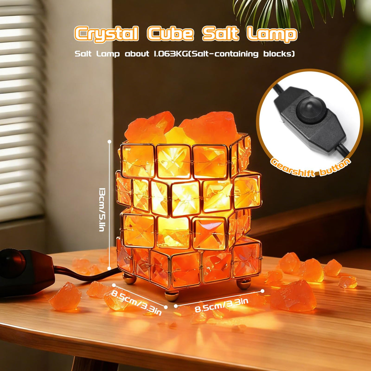 Natural Himalayan Pink Salt Lamp, Dimmable Single Lighting, Plug-in Powered, Crystal Salt Rock Lamp, Glow Night Light for Bedroom Office, UL & ETL Certified Cord (Crystal Crown)