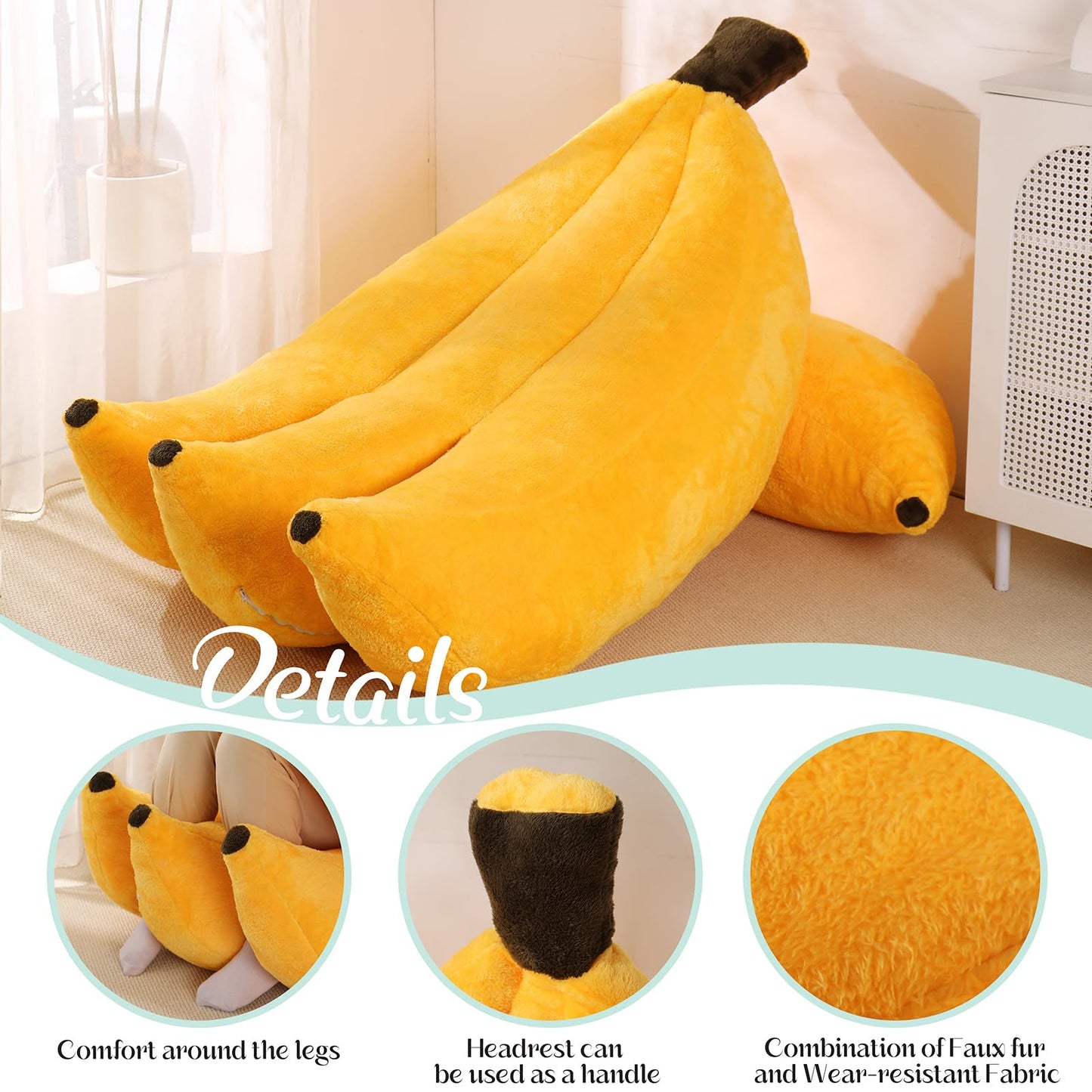 IEVENW Banana Bean Bag Chair with Ottoman, Floor Sofa Bed with Footrest, Comfy Convertible Lounger for Adults, Plush Couch for Bedroom, Living Room or Dorm, L-Yellow