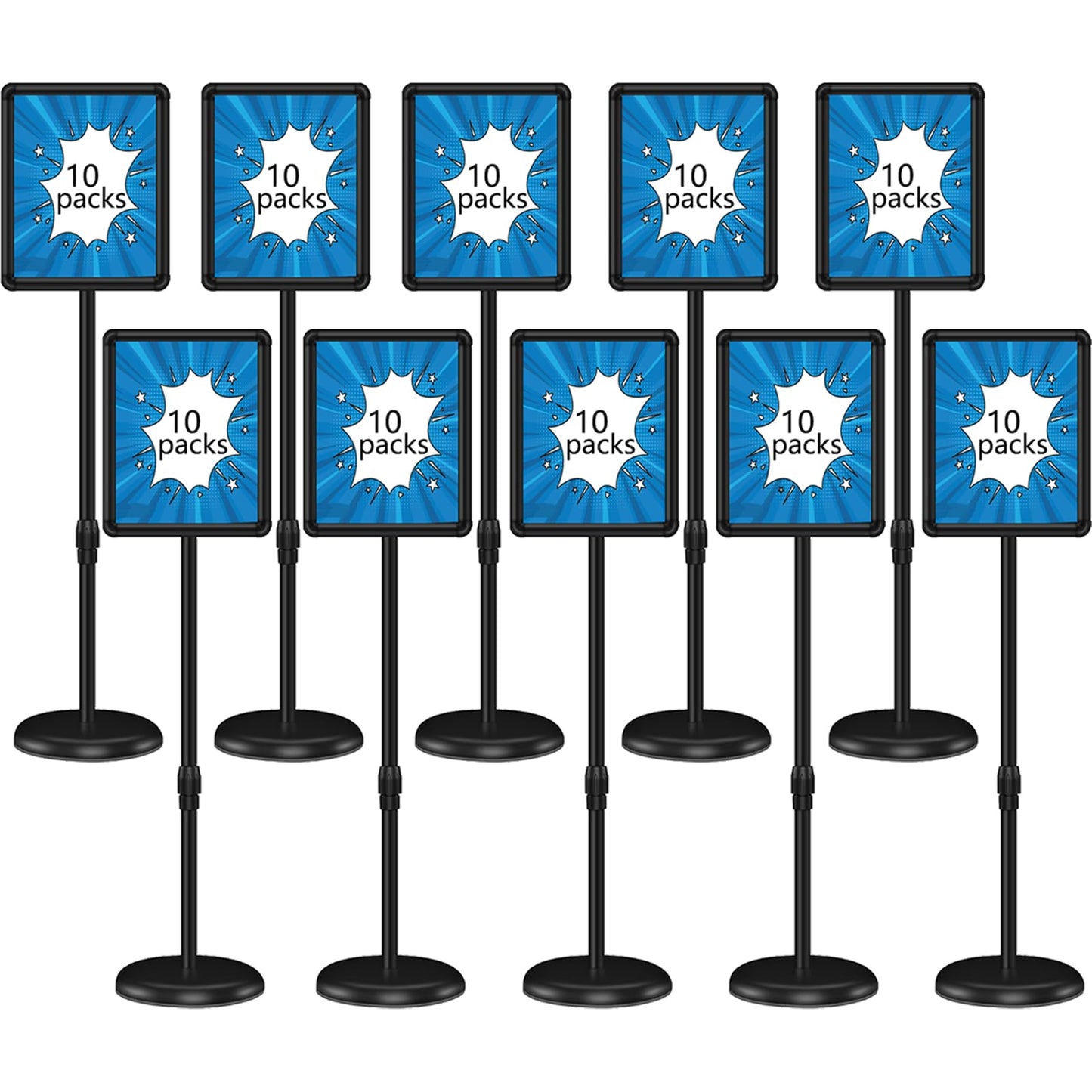 ToiULik 10 Packs 8.5x11 Inch Pedestal Poster Sign Stand, Vertical and Horizontal Adjustable Floor Standing Snap Open Frame for Display in Malls, Schools, Restaurants (Black)