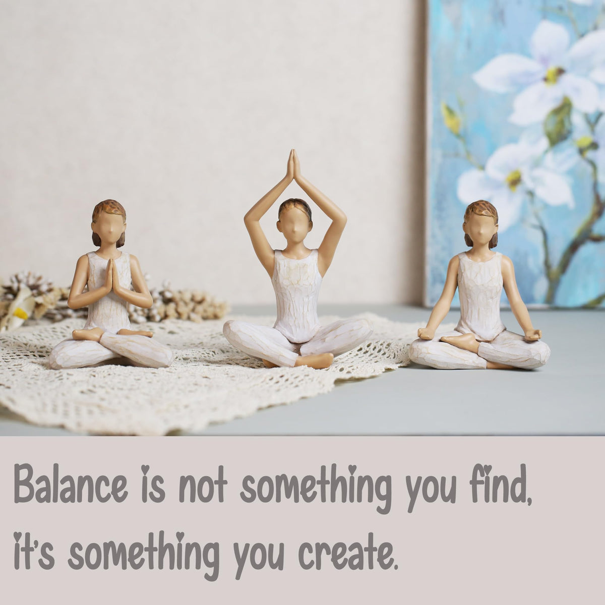 ShineOnAngel Yoga Meditation Statue, 5" Yoga Girl Statue, Living Room Bedroom Decoration, Girl Seated in a Peaceful Lotus Position, Woodcut Carving, Hand Painted Resin, Home Decor