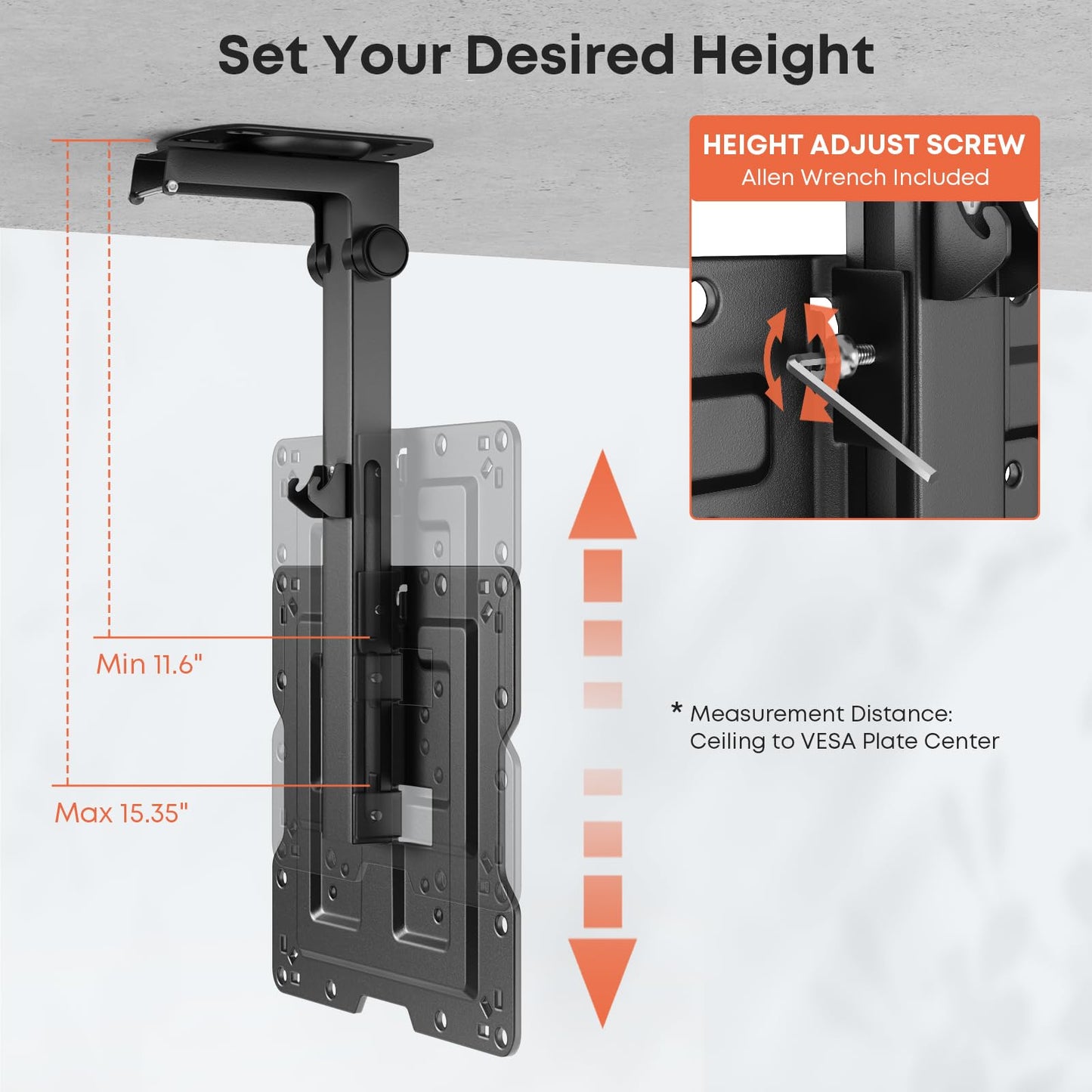 PUTORSEN Flip Down TV Mount, Manual Folding Ceiling TV Mount for Most 23'' to 55'' TVs, Height Adjustable Drop Down TV Mount for Flat & Pitched Roof, Swivel, Max Load 44lbs, Max VESA 400x400, Black