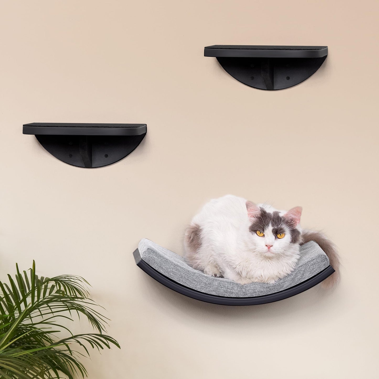 PELUOMOZ Cat Wall Shelf, Curved Cats Wall Bed, Wall Mounted Cat Grey Climbing Shelves for Sleeping, Playing, and Lounging