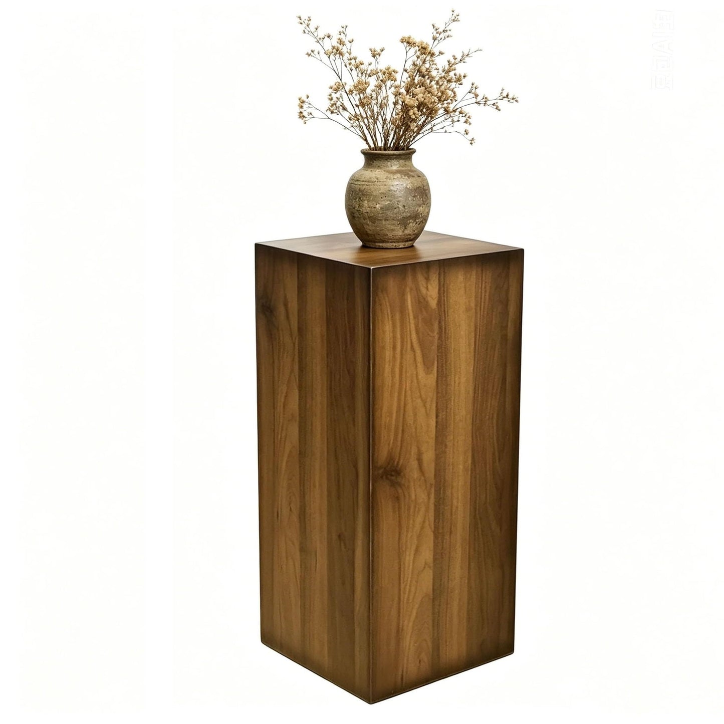 Bergamot 12X12X30 Inch Tall Cube Display Pedestal, Portable Wood Grain Gallery Stand, Decorative Side Table for Vase, Plant, Sculpture and Ornaments-Fully Assembled