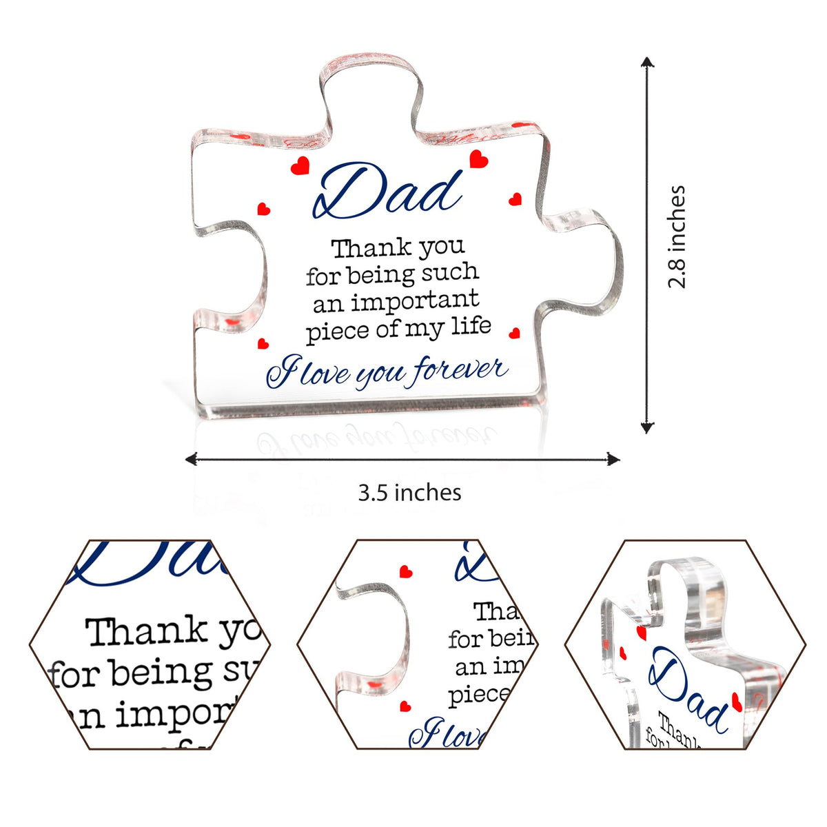 Best Dad Ever Gifts, Acrylic Puzzle Piece Gift 2.8 x 3.5 Inch, Dad Gifts from Daughter or Son, Fathers Day Decorations, Fathers Day Presents for Daddy, Meaningful Birthday Present, Heartfelt Keepsake