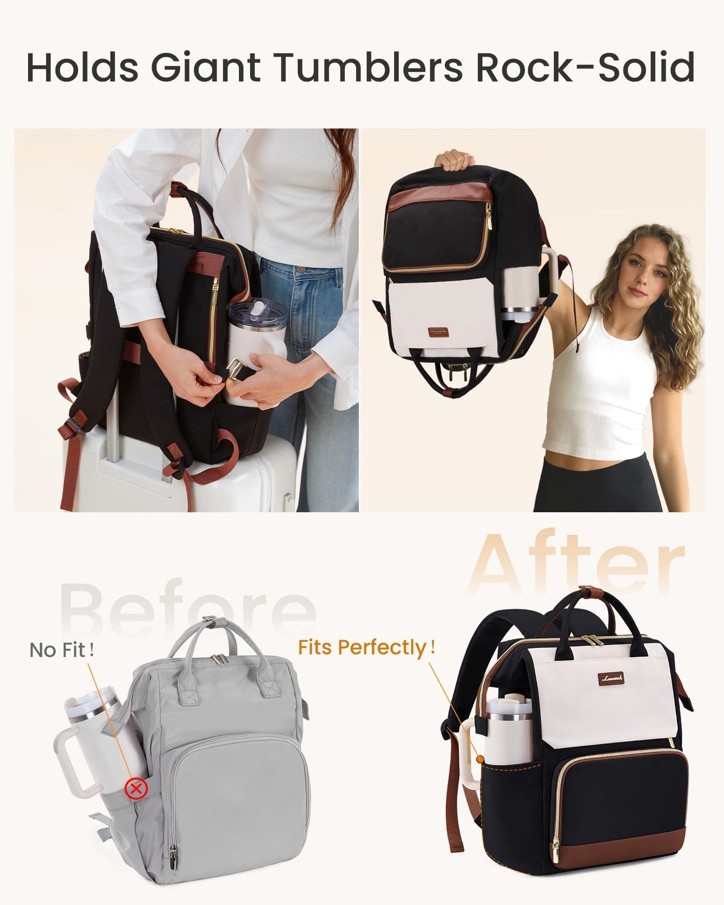 LOVEVOOK Laptop Backpack for Women with Giant Tumbler Holder Pocket, 15.6 inch Travel Work Backpack Purse for Nurse Teacher, Waterproof Bag College Bookbag Casual Daypack