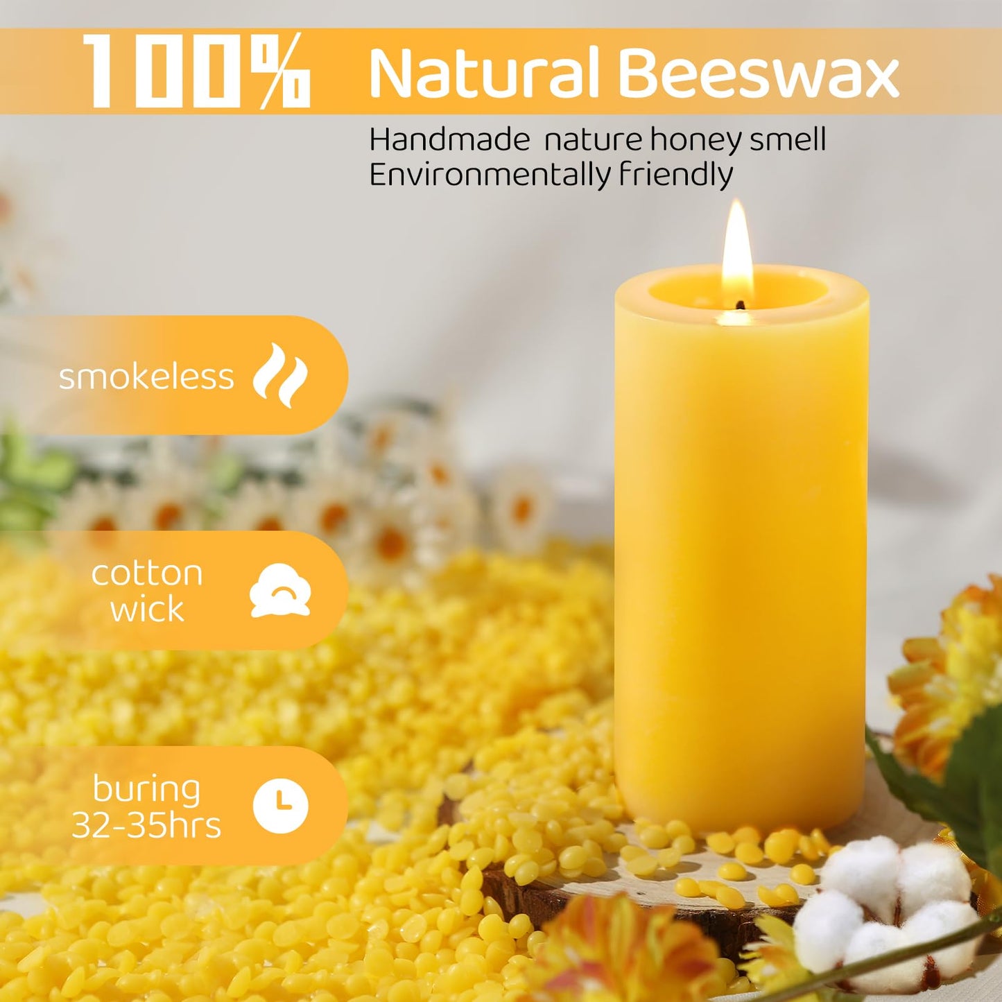 16 Pack Natural Beeswax Pillar Candles,560 Hours Long Burning Bees Wax Candle for Home,Prayer,Emergency,Dripless Smokeless Organic Beeswax Candles Bluk 2x4in