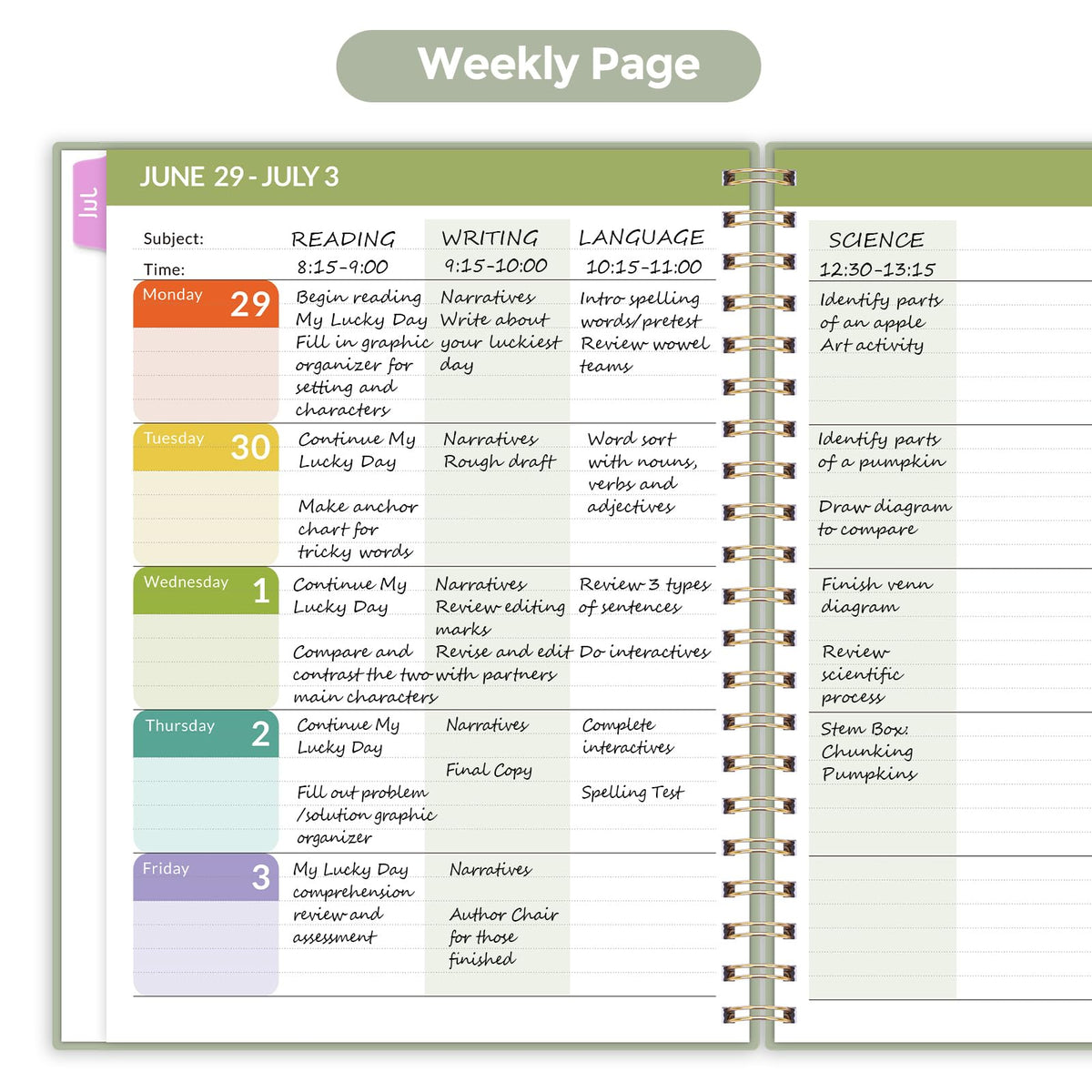 SKYDUE Teacher Planner 2026-2027 Academic Year, 8.5" x 11" Lesson Plan Book, July 2026-June 2027, 162 Pages, Monthly Tabs, Stickers, Weekly Lesson Planning, Student Tracking & Classroom Organization, Green