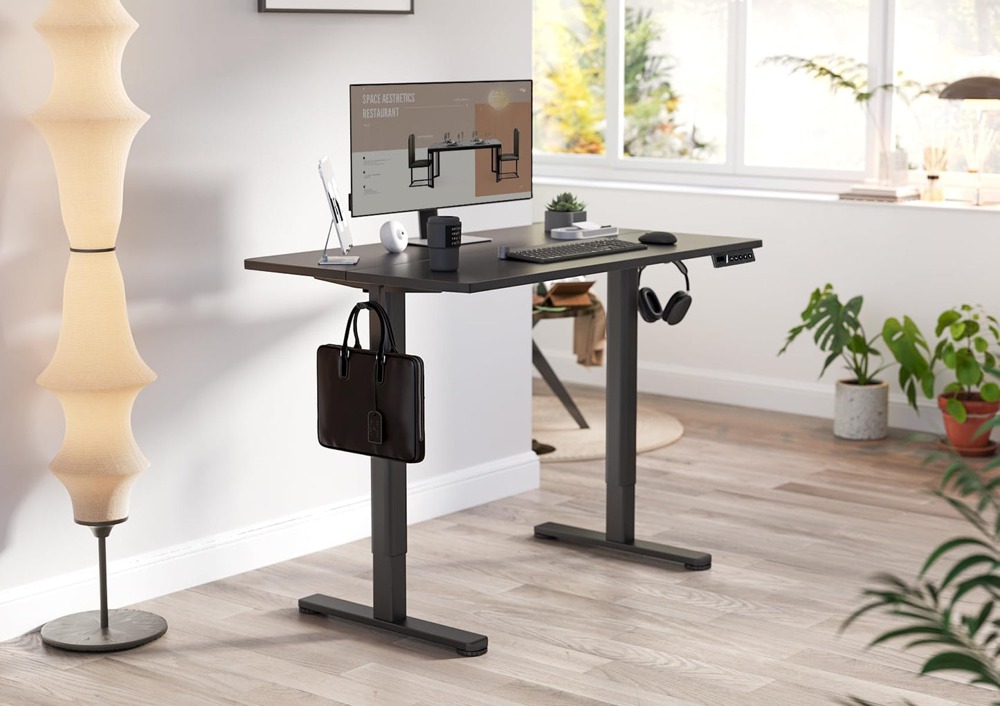 YDN Electric Standing Desk, 40 x 24 Inches Adjustable Height Stand up Desk with Cable Management, Home Office Desks with Splice Board & Frame, Black Top