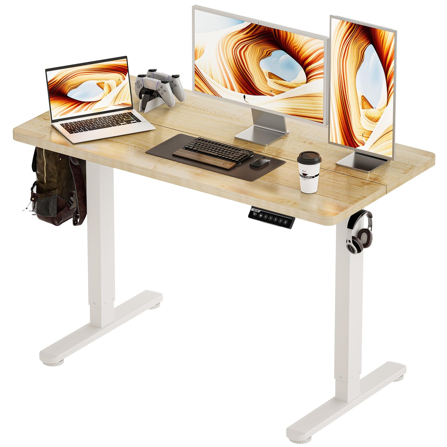 BIZUM Standing Desk Electric Adjustable Computer Desk-Stand up Desk Office Gaming Home Office Memory Desks 48x24 inches Maple
