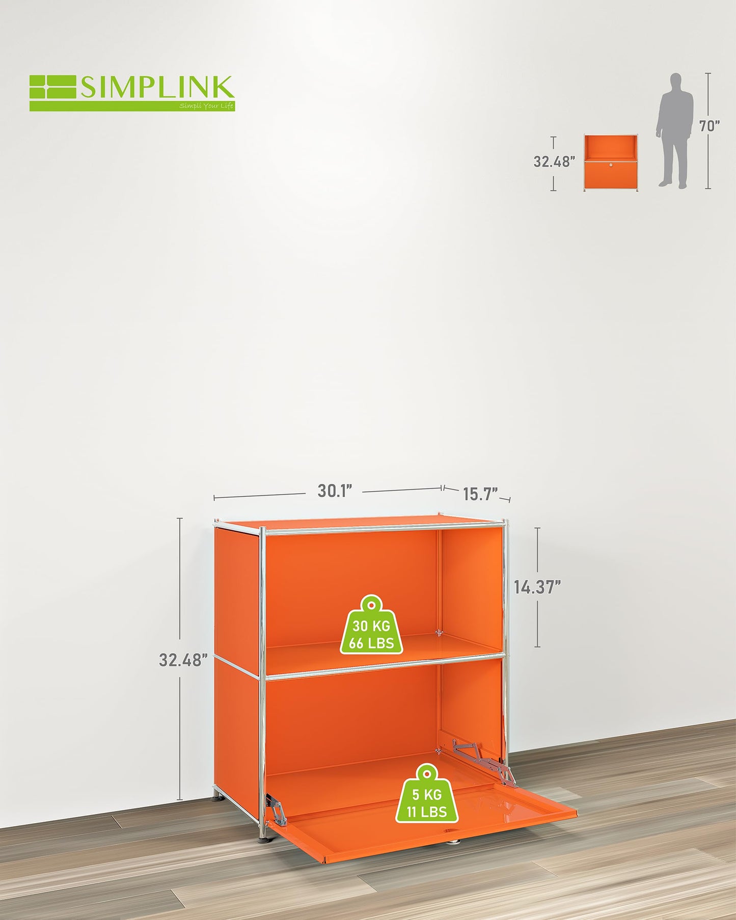 Simplink 32.5-Inch Flip-Top Side Table & Buffet Cabinet with Detachable Wheels, Ample Storage, DIY Corner Bookshelf, Wall Shelf, Cube Organizer, Bedside Table – Modern Home Decor, Orange