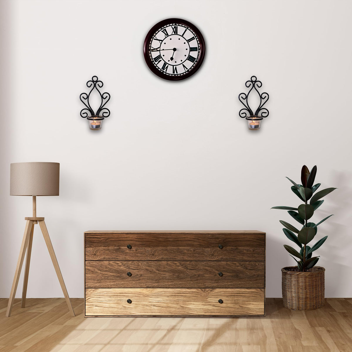 Hosley Iron Angel Wall Sconce Set - 7.68" Tea Light Candle Holders Pair of Decorative Iron Sconces for Home Decor Angel Wing Design Set of 2