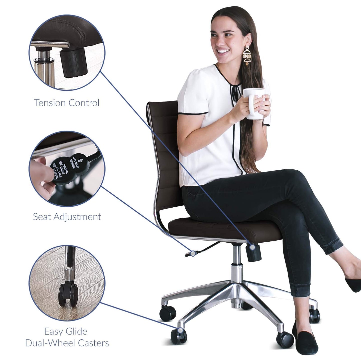 Modway Jive Ribbed Armless Mid Back Swivel Conference Chair In Brown