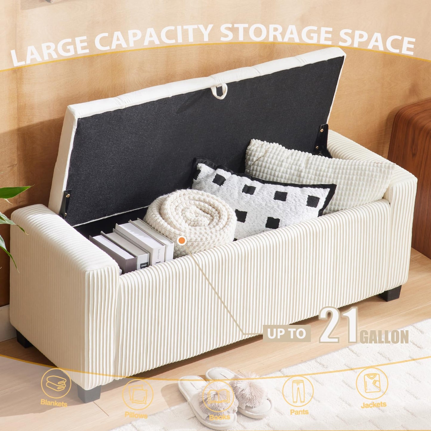 2BYF Storage Ottoman Bench, Bench for Bedroom End of Bed, Ottoman with Storage for Living Room and Entryway (Velvet White)
